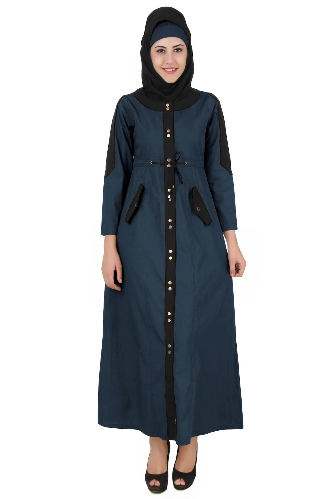Navy Blue Cotton Abaya Dress for Muslim Women - Modest Islamic Jilbab Prayer Dress AY-470 | Perfect for Daily Wear, Prayer & Special Occasions