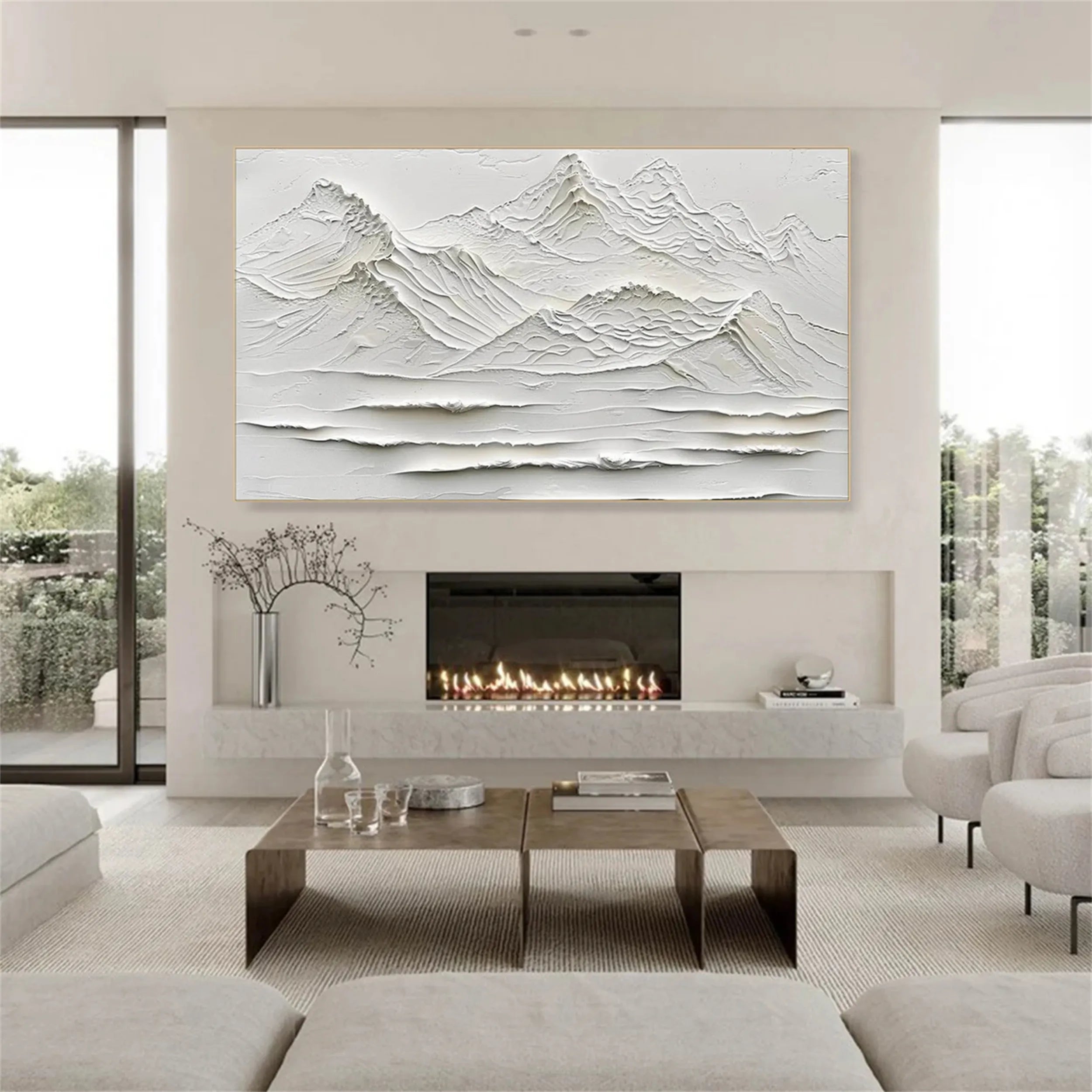 White Minimalist Textured Painting Canvas - Modern Abstract Wall Art for Living Room & Bedroom Decor - Premium Quality Artist Canvas #MM247