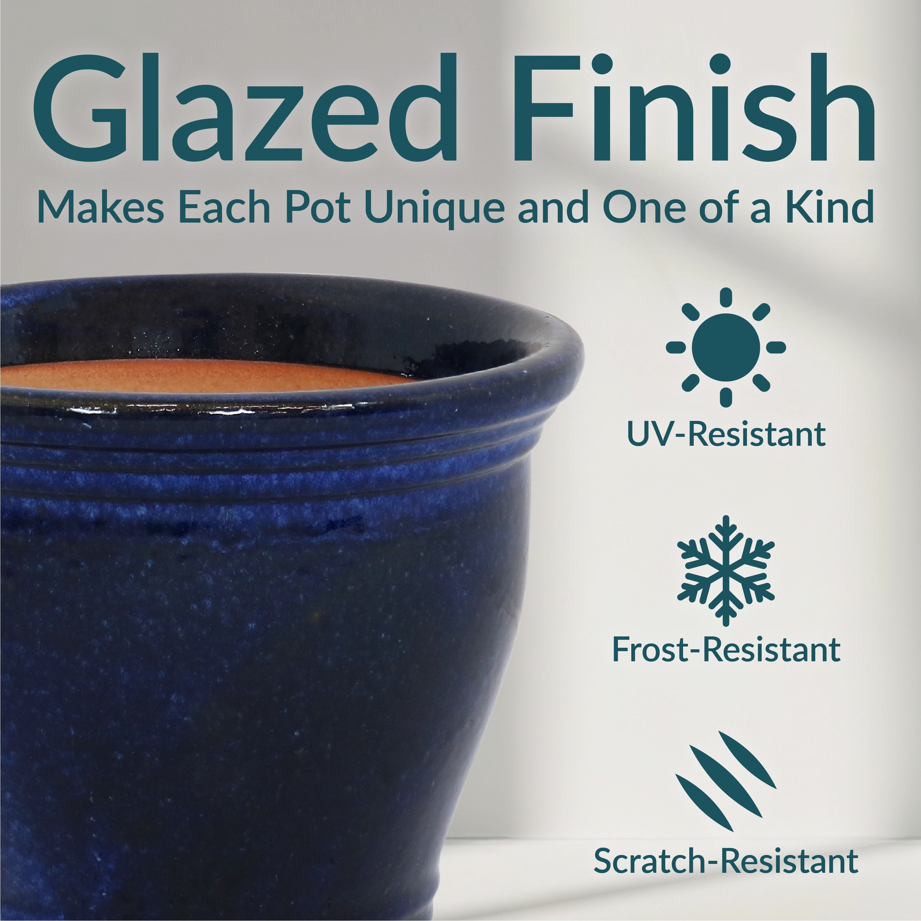 Premium Glazed Ceramic Plant Pots with Drainage Holes - Set of 2 Indoor/Outdoor Flower Planters for Home Decor, Garden & Patio