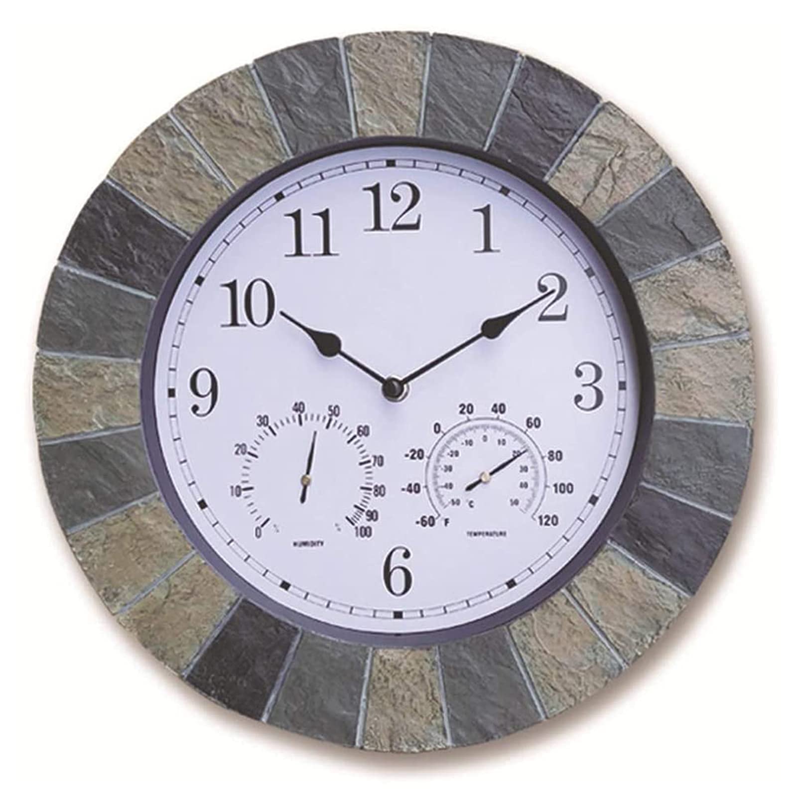 14 Inch Waterproof Outdoor Garden Wall Clock with Thermometer & Hygrometer - European Style Round Resin Weatherproof Clock for Indoor/Outdoor Decor - Perfect for Patio, Backyard, Greenhouse and Garden Decorations
