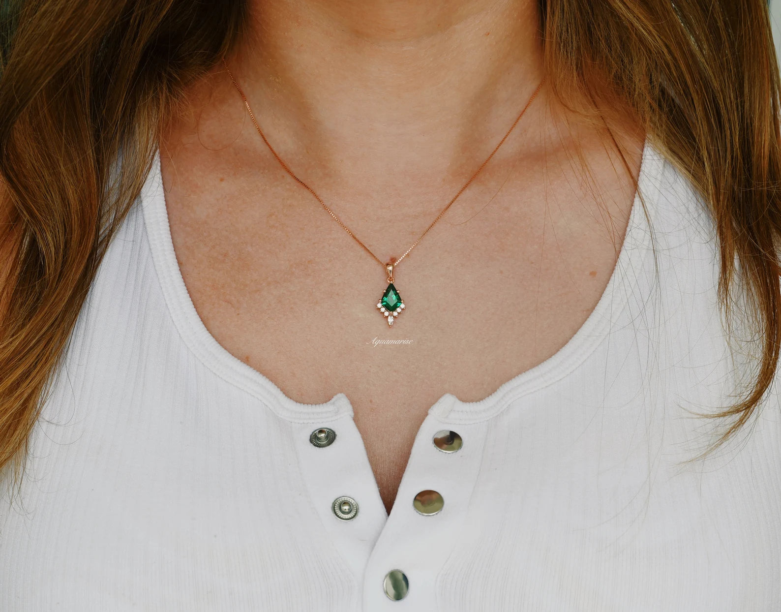 Skye Kite™ 14K Rose Gold Vermeil Emerald Pendant Necklace for Women - Elegant Jewelry Gift for Birthday, Anniversary & Special Occasions