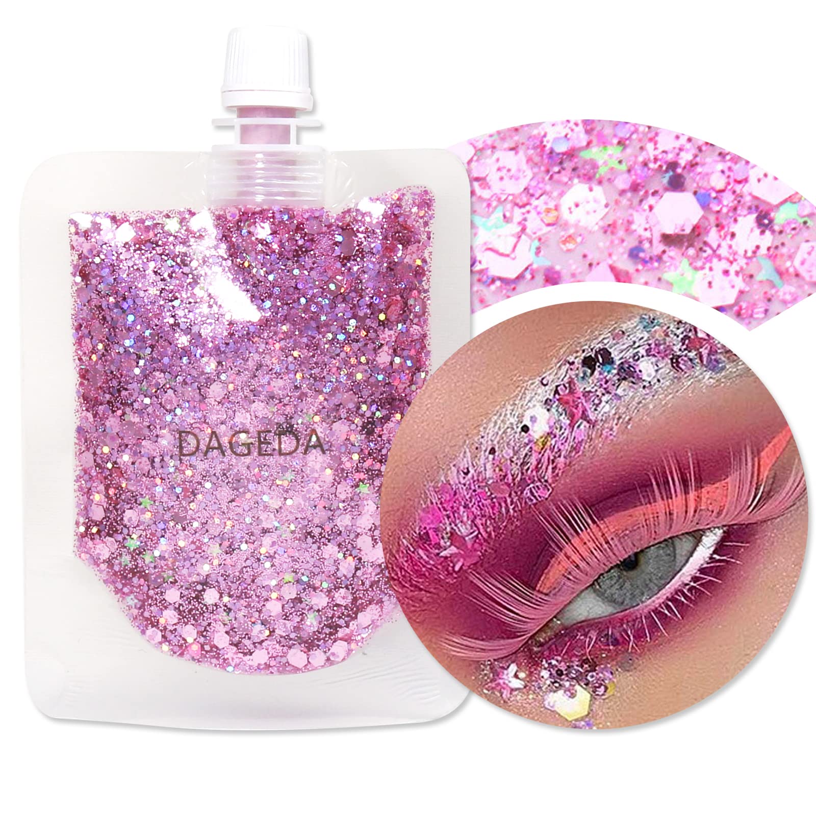 DAGEDA Mermaid Body Glitter Gel Kit - Long Lasting Chunky Glitter & Sequins for Face & Body (40ml, Pink) | Perfect for Festival, Birthday, Masquerade & Party Makeup