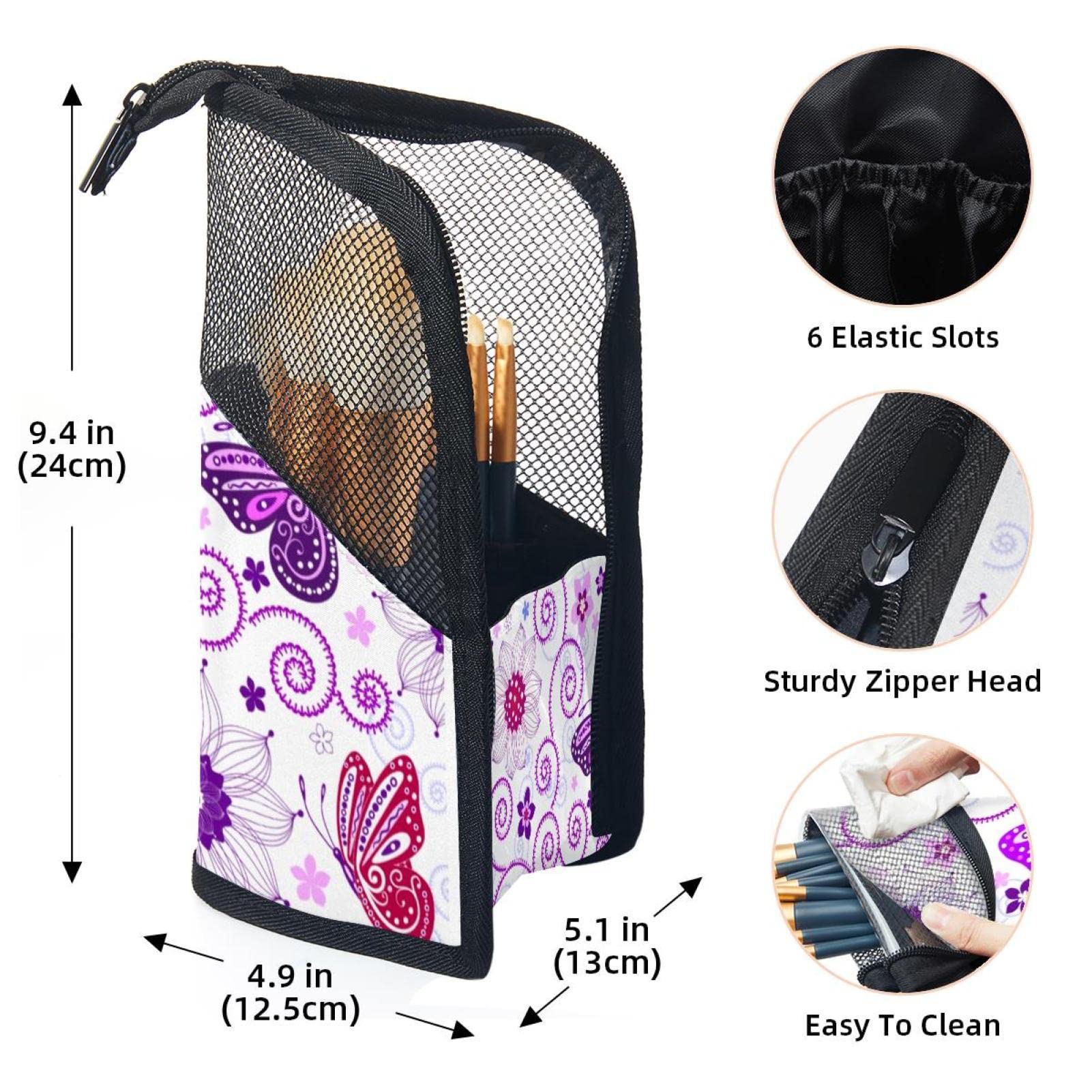 **12-Piece Makeup Brush Organizer Bag with Purple Flower Butterfly Design - Portable Travel Cosmetic Brush Holder Case for Professional & Home Use**