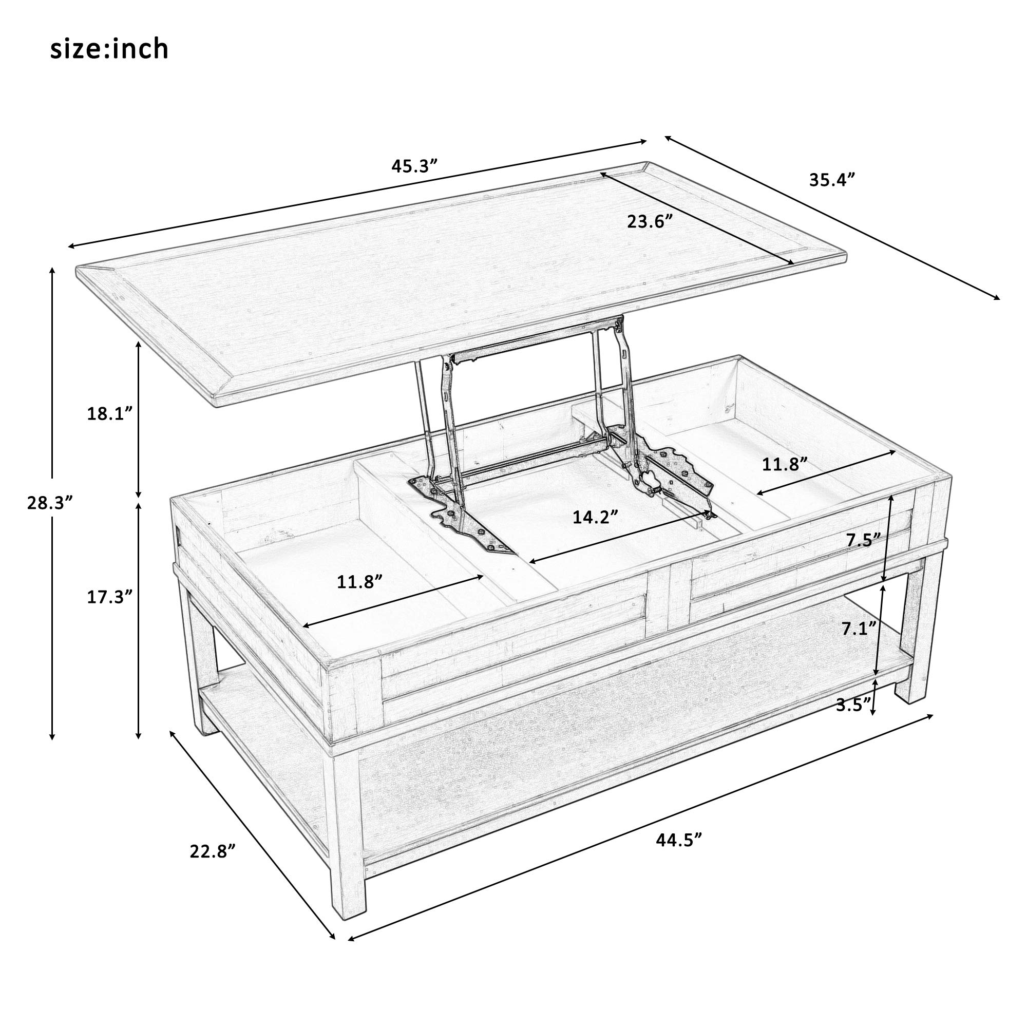 Modern Lift Top Coffee Table with Storage - Rectangular Wooden Sofa Table with Shelf & Metal Frame, Brown | Perfect for Living Room, Lounge & Small Spaces