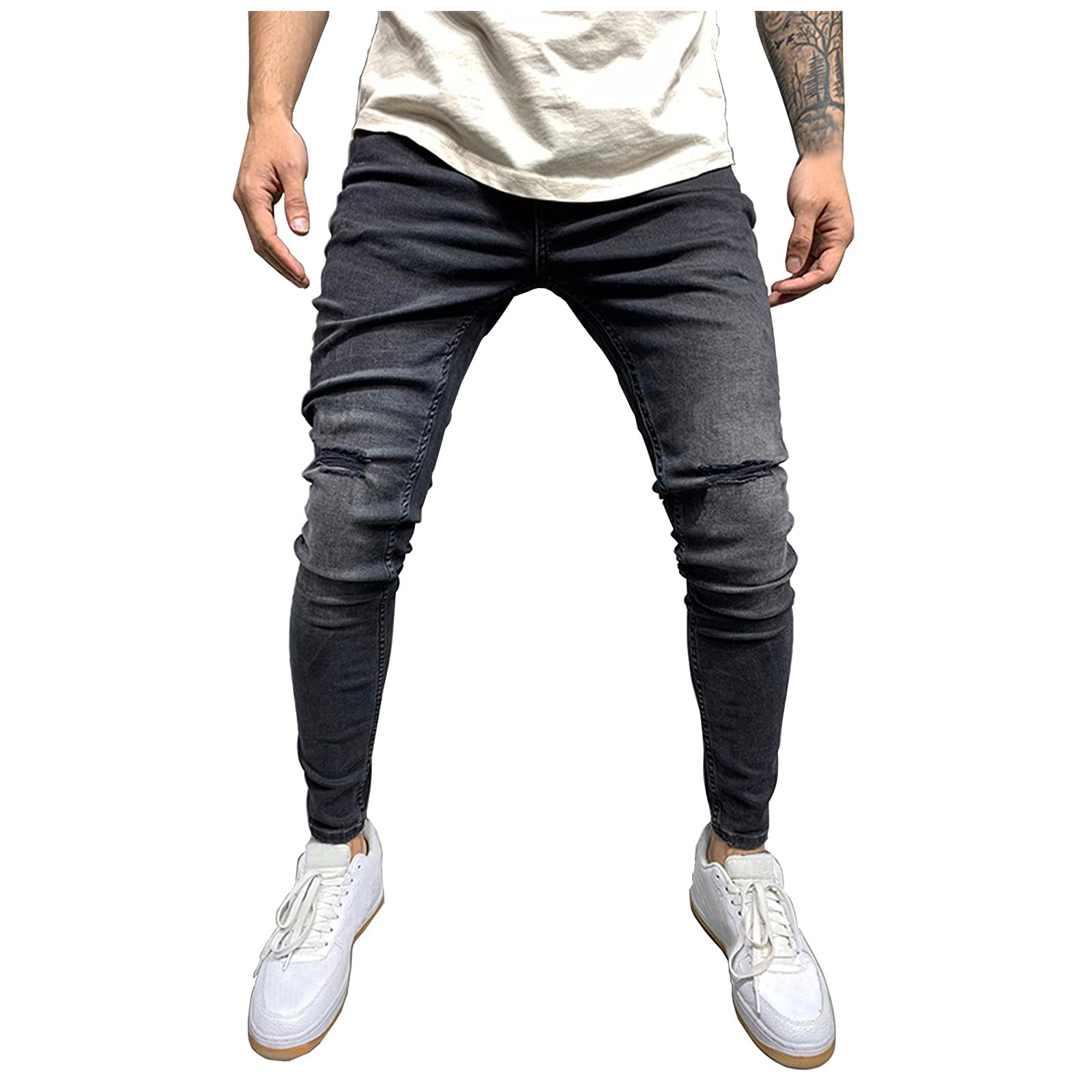 Men's Washed Denim Jeans with Zipper Pencil Pocket - Casual Fly Hole Trousers for Everyday Wear, Work & Outdoor Activities
