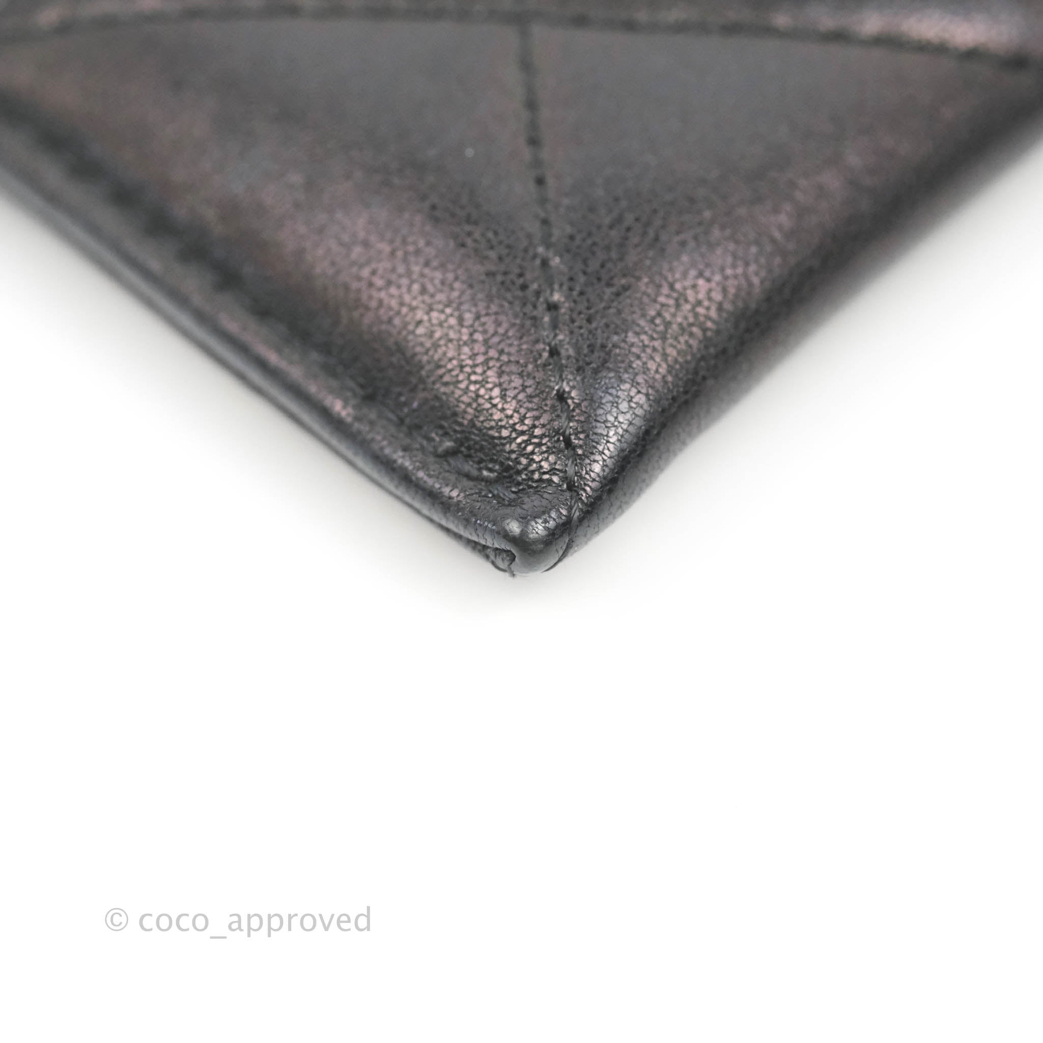 Chanel 19 Quilted Iridescent Black Leather Flat Card Holder Wallet - Perfect for Everyday Use & Luxury Gift Giving