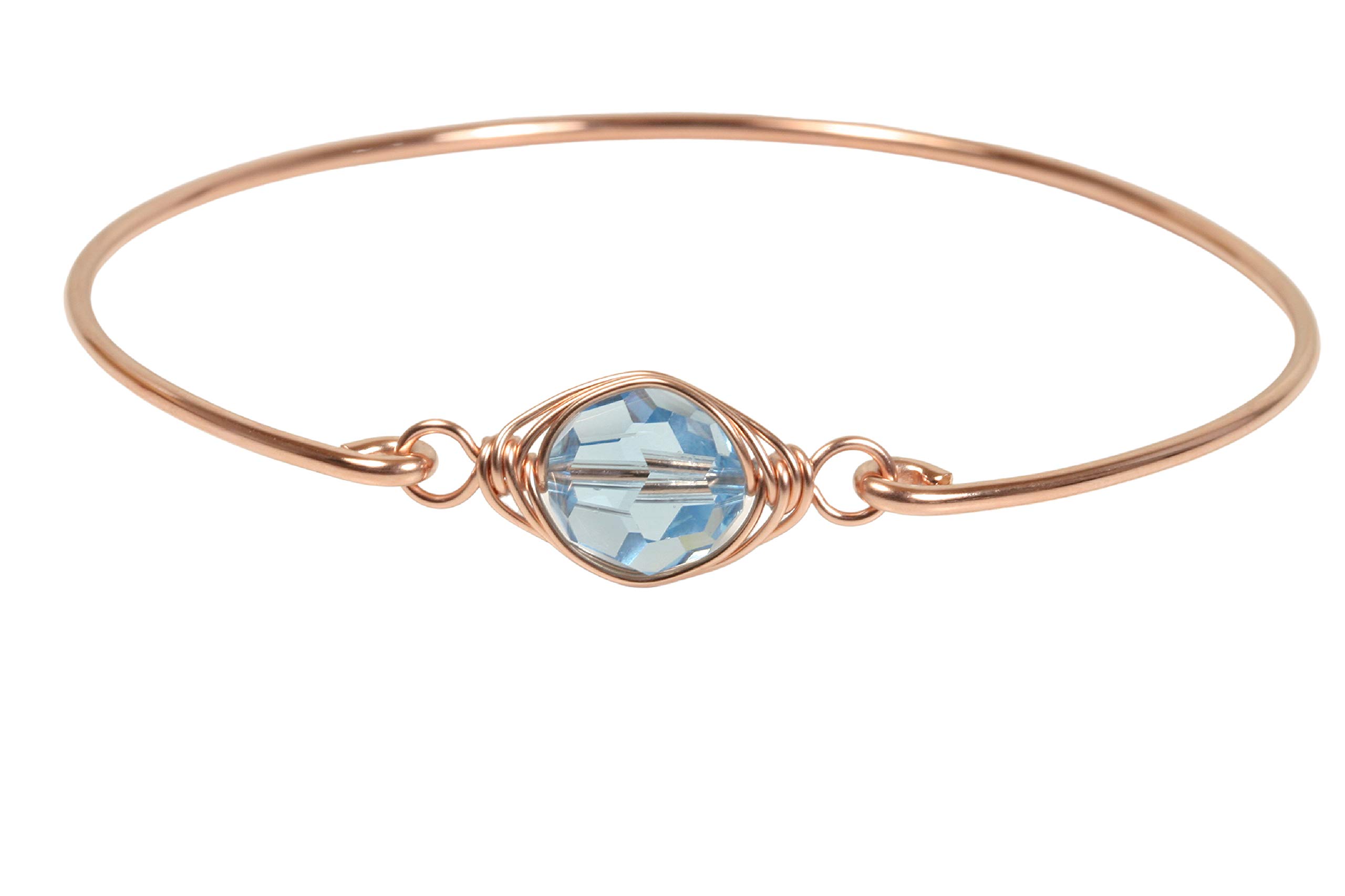 Handmade Rose Gold Aquamarine Crystal Bangle Bracelet for Women - Elegant Gift for Birthday, Anniversary & Special Occasions