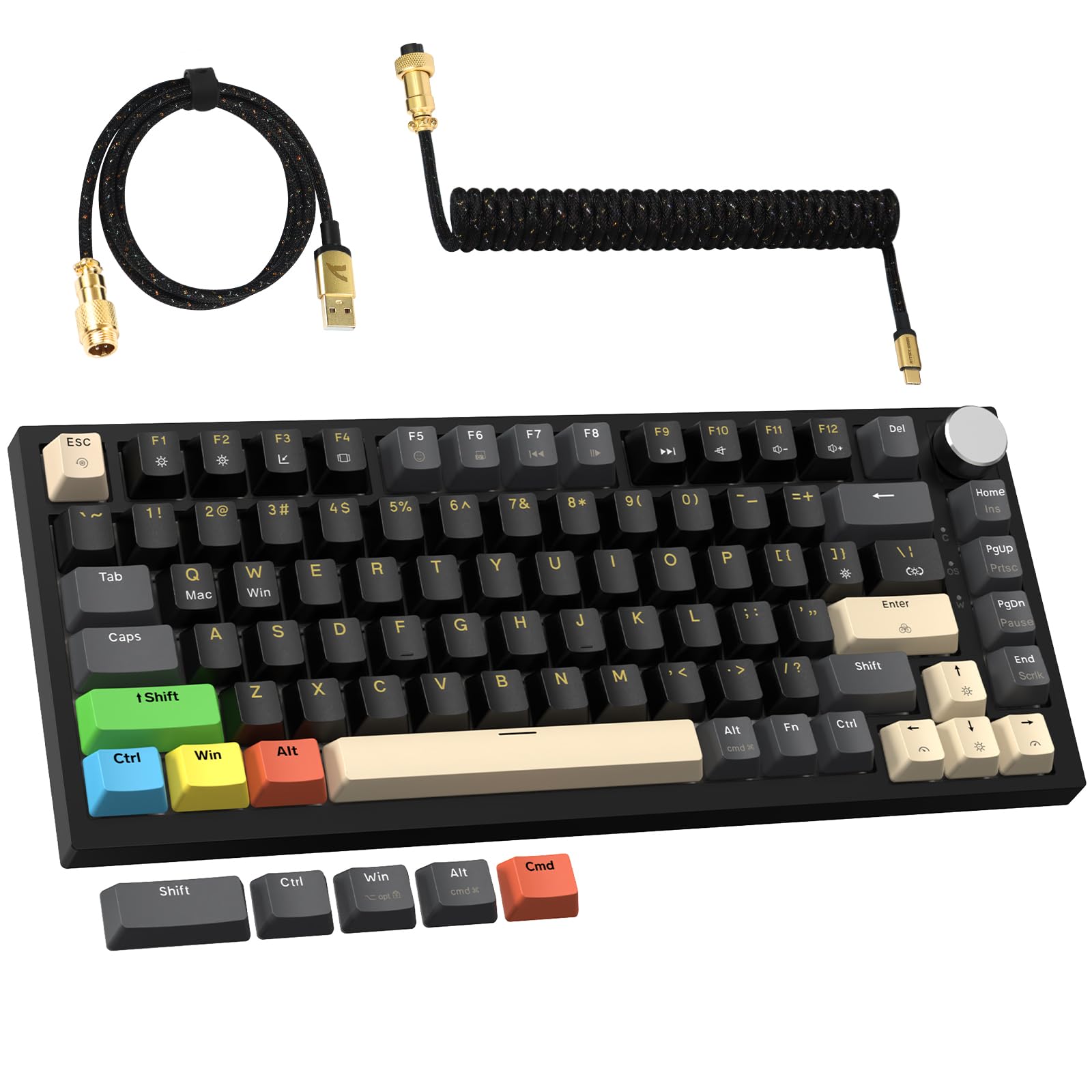 Attack Shark K85 Magnetic Switch Mechanical Gaming Keyboard - 75% Compact Layout, Rapid Trigger, Cloud Driver, LIGHTSYNC RGB Backlight, Detachable Coiled Cable for Windows/Mac (Colorful Black) - Perfect for Esports, FPS Gaming & Office Work