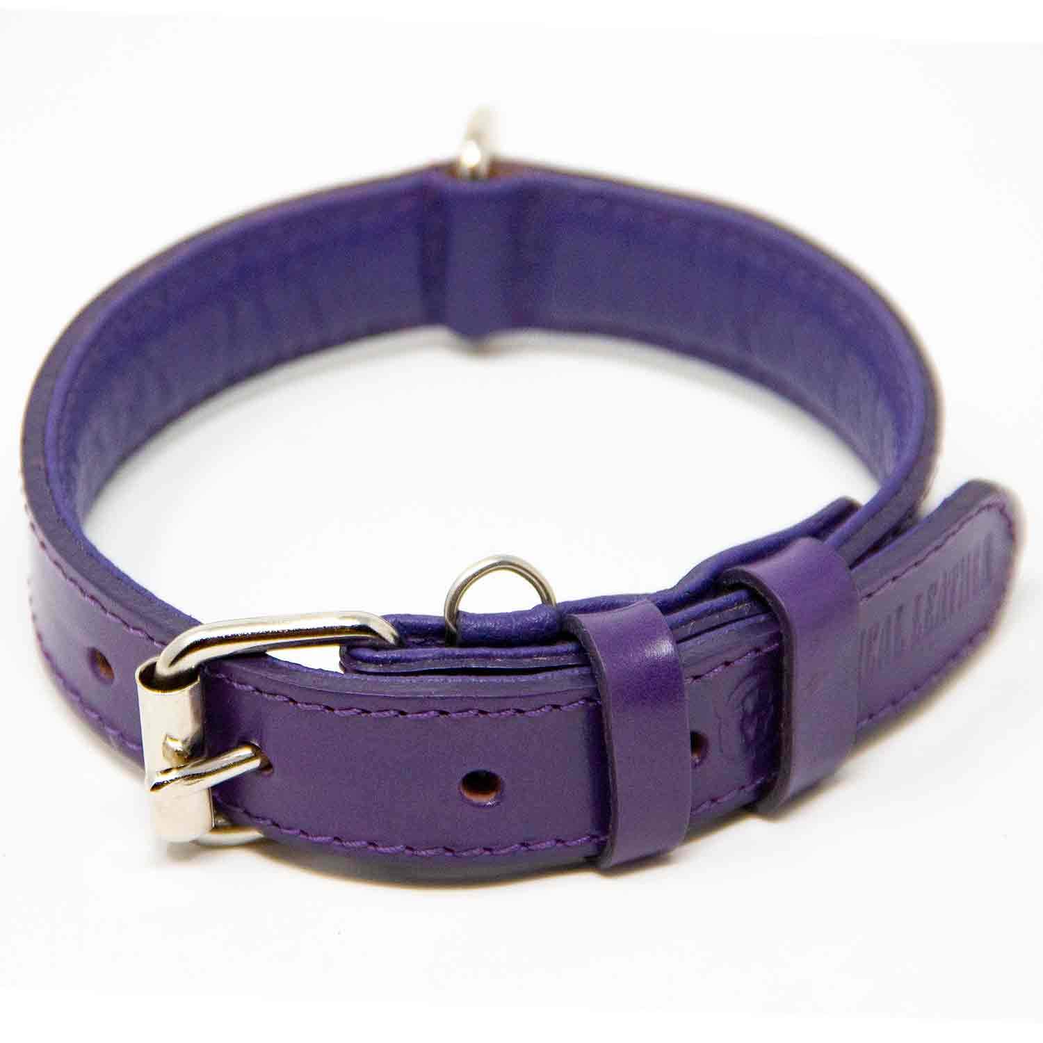 Premium Genuine Leather Dog Collar for Small Dogs - Soft Padded Full Grain Leather Pet Collar with Adjustable Buckle (Purple, Small) - Perfect for Daily Walks, Training & Fashion Accessories