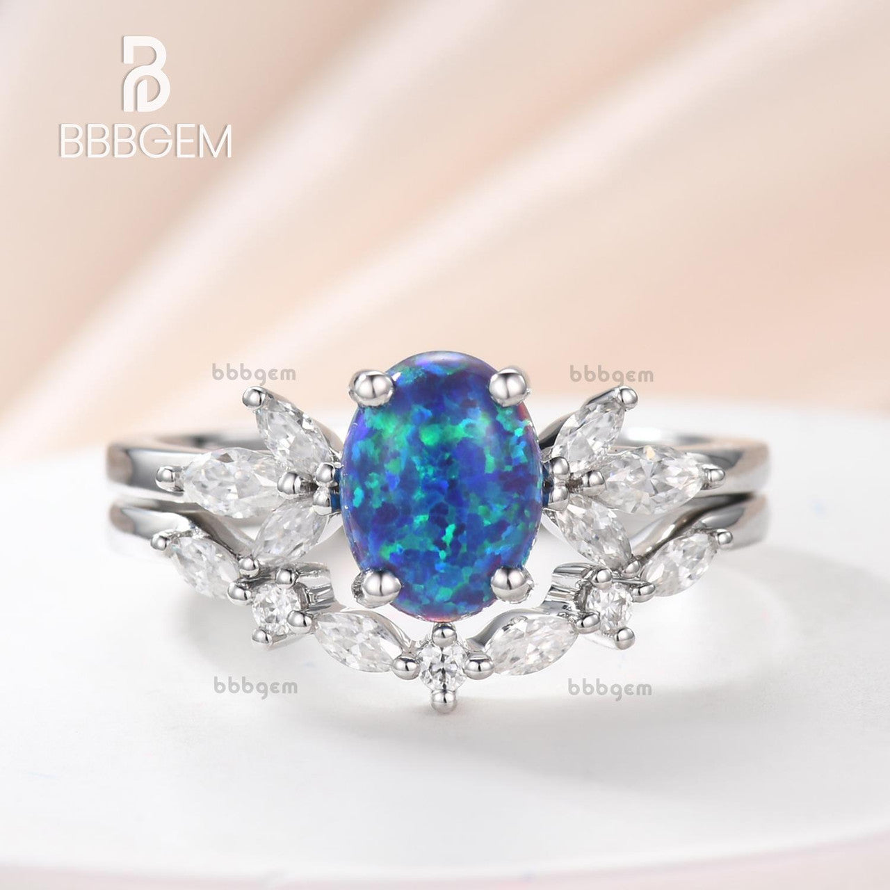 14K/18K Vintage Black Opal Diamond/Moissanite Engagement Ring Set - 2 Piece Wedding Band for Women - Perfect for Proposals, Anniversaries & Romantic Occasions