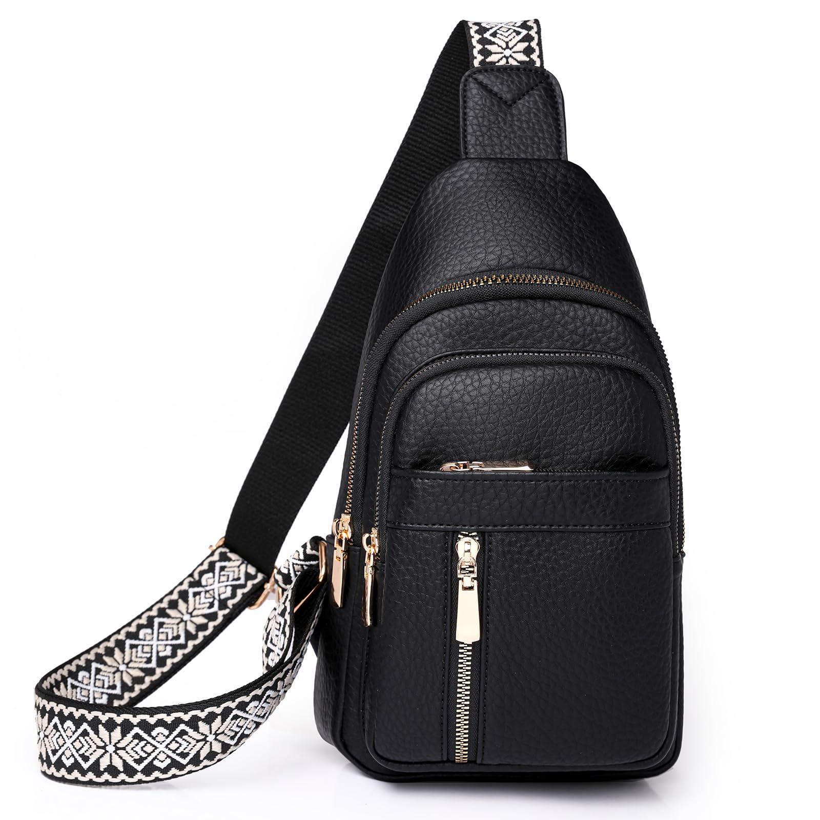**IHAYNER Vegan Leather Small Sling Bag for Women - Crossbody Fanny Pack, Casual Daypack for Travel, Gym, Running & Everyday Use (Black)**