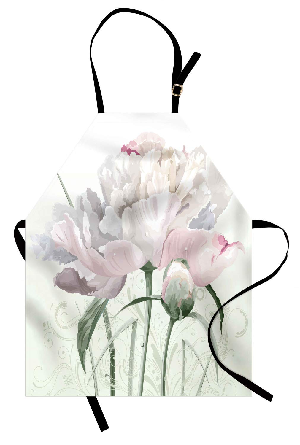 Ambesonne Floral Apron - Pink Roses & Tulips Abstract Garden Print, Adjustable Ties for Baking, Painting & Cooking | Perfect for Home Chefs, Artists & DIY Enthusiasts | Small Size White Kitchen Apron