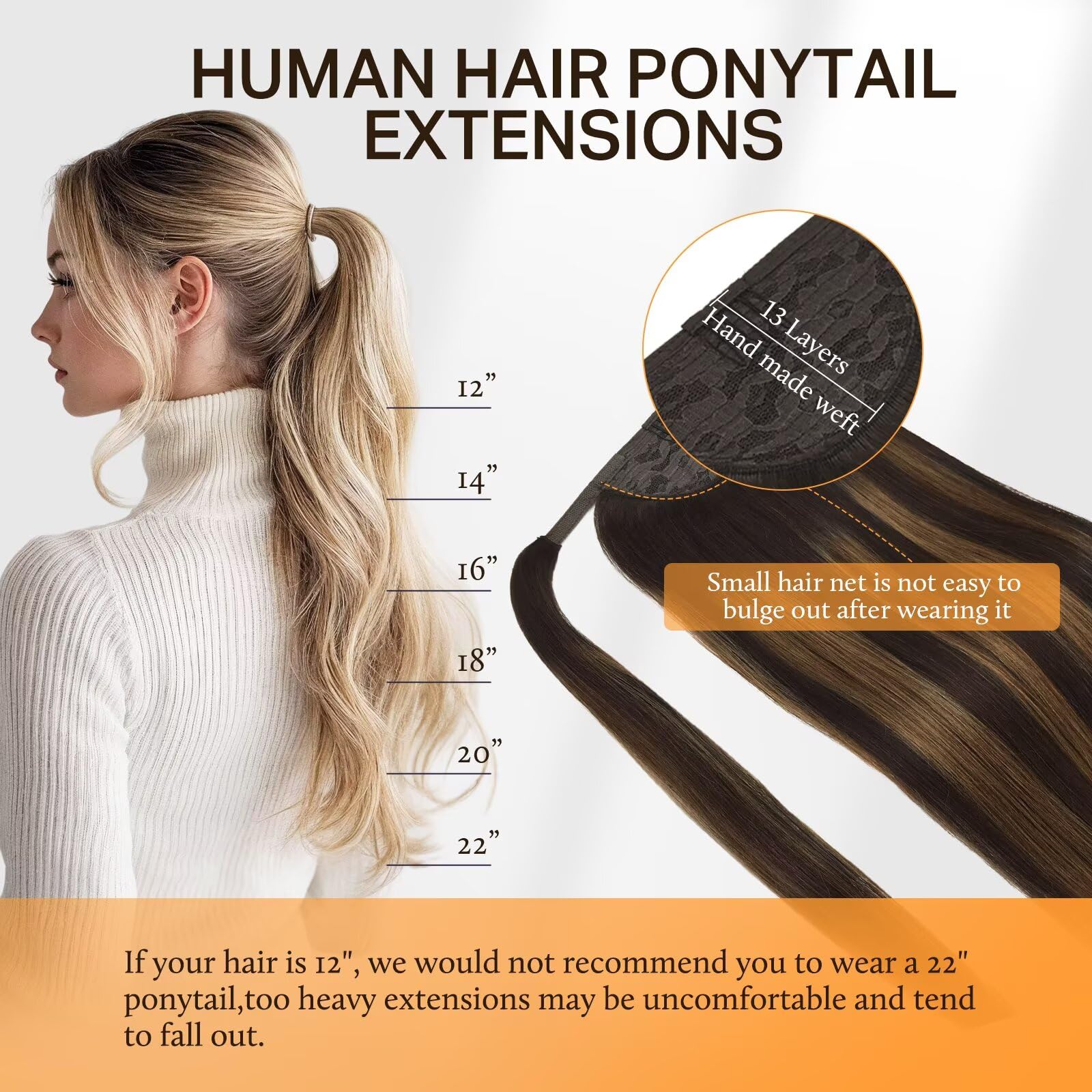 DOORES 14 Inch Clip-in Ponytail Hair Extension - 75g Real Human Hair, Balayage Dark Brown to Chestnut Brown, Straight Heat Resistant Invisible Magic Paste | Perfect for Parties, Weddings, Cosplay & Daily Styling
