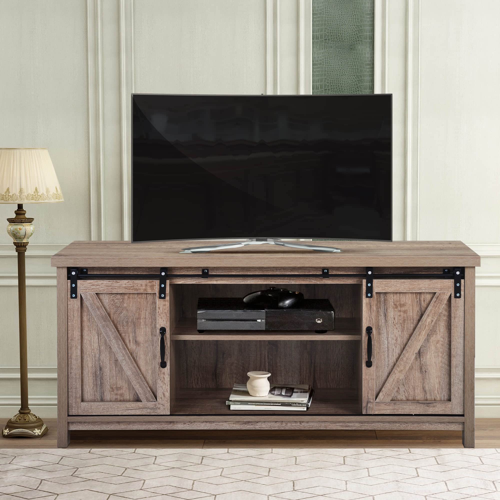 Rustic Wood Sliding Barn Door TV Stand Console Table - 23.6
