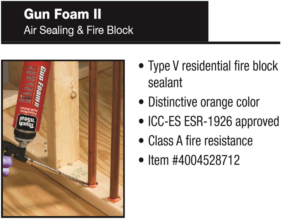 Touch N Seal Gun Foam II Fire Blocking Polyurethane Spray Sealant Kit - 10 (24oz) & 2 (12oz) Cans with Zero FOC Cleaner | Fireproof Insulation, Gap Filling for Home & Construction Projects