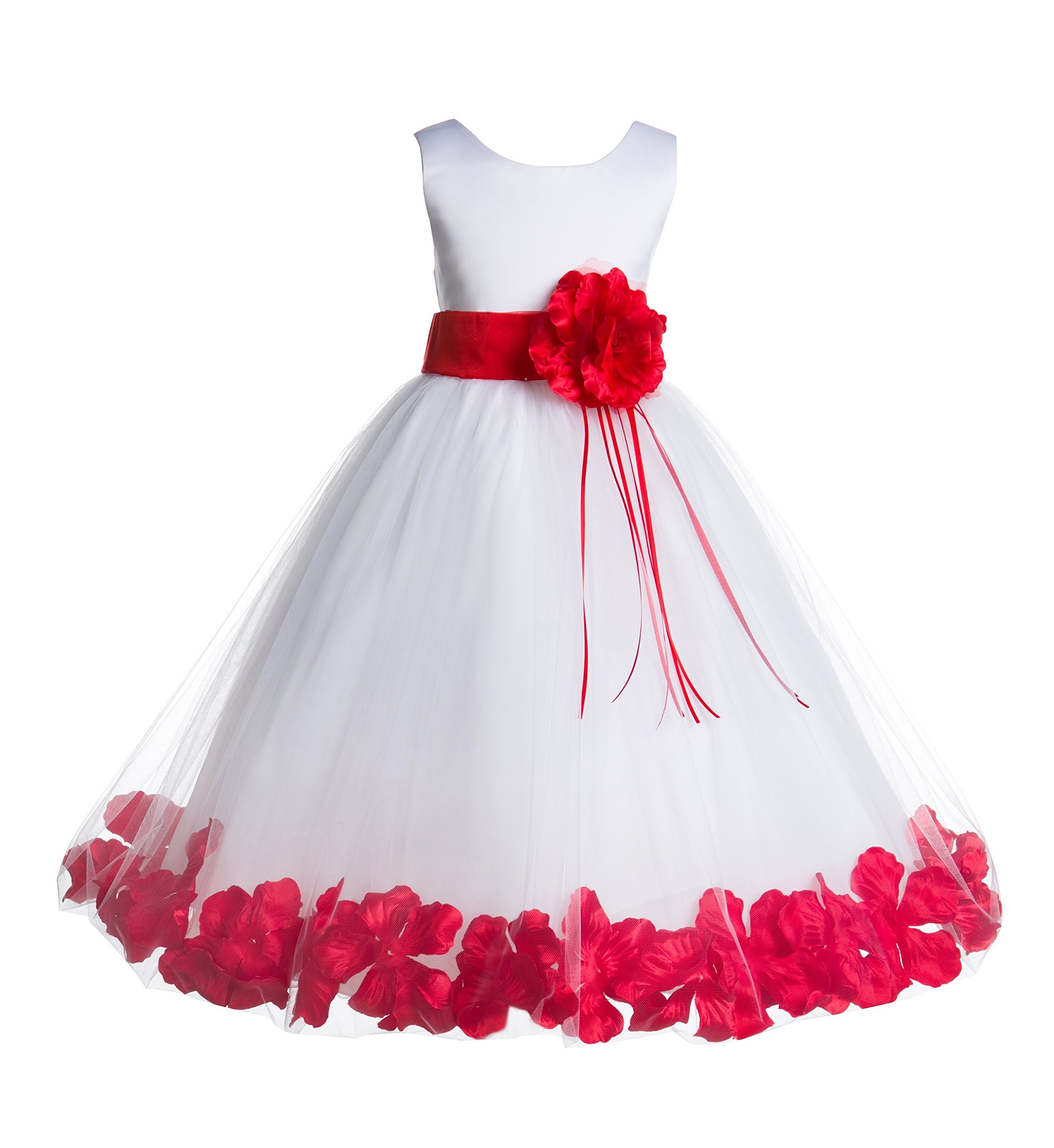 Elegant White Floral Rose Petals Flower Girl Dress for Weddings & Pageants | Junior Birthday Party Dress | Perfect for Flower Girls, Pageant Queens & Special Occasions