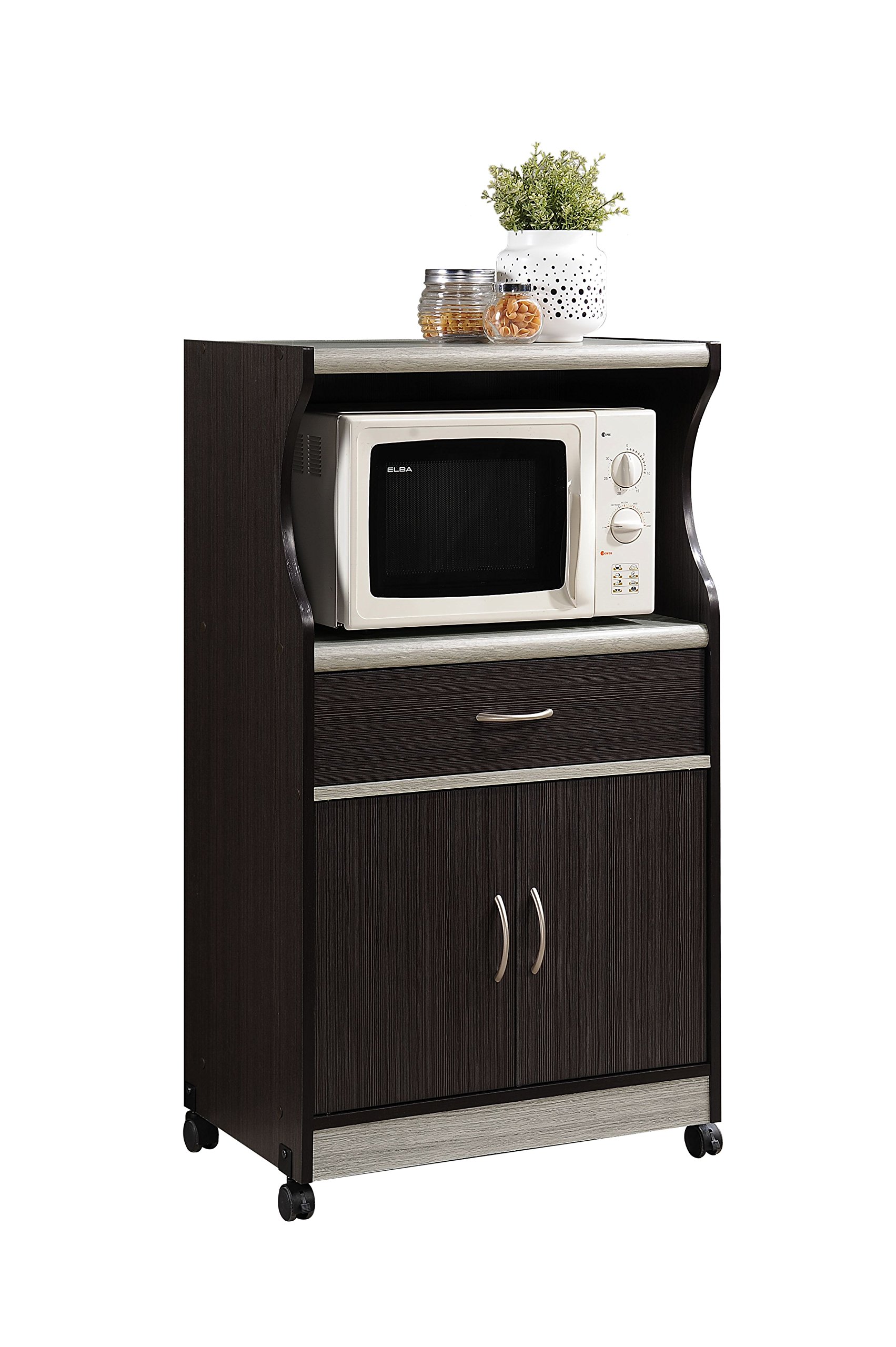 Hodedah Microwave Cart with Storage Drawer, 2 Doors & Shelf - Compact Kitchen Organizer for Small Spaces, Chocolate Grey - Perfect for Apartments, Dorms & RVs