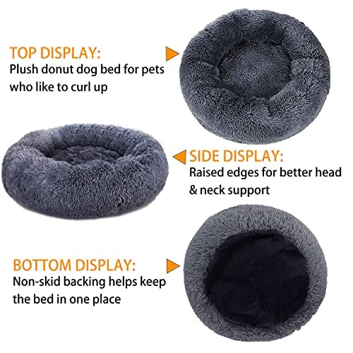 Cozy Donut Dog Bed for Small Medium Large Dogs & Cats - Anti Anxiety Plush Pet Bed with Soft Fuzzy Fabric, Calming Round Bed for Puppies & Kittens - Perfect for Stress Relief, Cuddling & Relaxation at Home