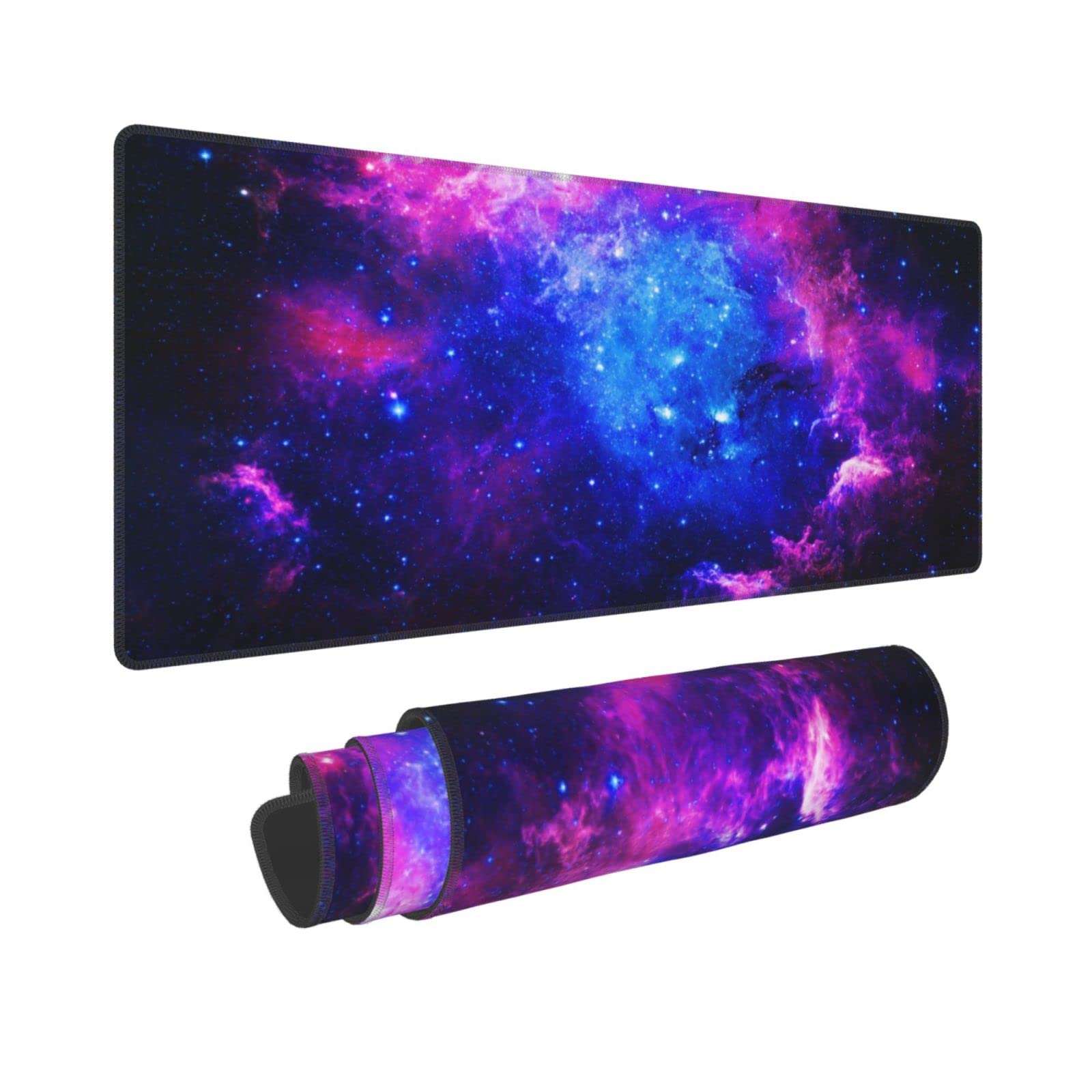 Blue Galaxy Print XXL Gaming Mouse Pad (31.5''x11.8'') - Non-Slip Base & Stitched Edge - Extra Large Extended Desk Mat for Keyboard & Mouse - Perfect for PC Gaming, Home Office & Workstations