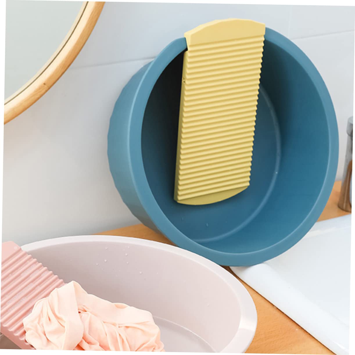 SOLUSTRE Portable Hand Washing Tub with Washboard - Compact Travel Laundry Basin for Underwear, Socks & Small Clothes - Durable PP Material for Camping, Dorms & RV Trips