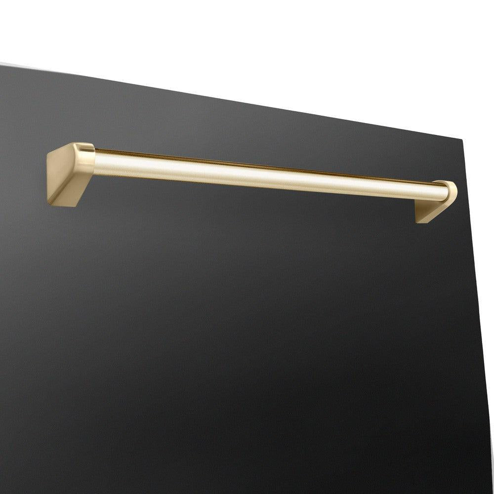 ZLINE Autograph Edition 24-inch Black Stainless Steel Dishwasher with Polished Gold Handle - 45dBa Ultra Quiet, 3rd Rack, Tall Tub Design | Perfect for Modern Kitchens, Small Spaces & Luxury Homes (Model DWMTZ BS 24 G)