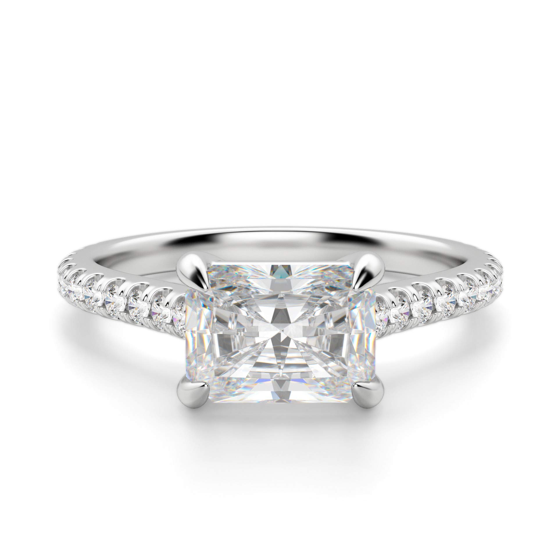 2.29TCW East-West Radiant Cut Moissanite Engagement Ring - VVS1 Colorless Solitaire with Claw Prongs | Wedding, Anniversary, Promise & Birthday Jewelry Gift for Her | Perfect for Proposals, Bridal Sets & Special Occasions