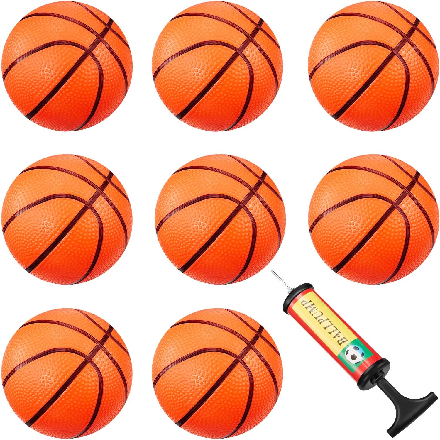 8 Pack Mini Basketball Set with Pump - 4 Inch Small Inflatable Rubber Balls for Kids, Beginners | Indoor Outdoor Sports, Pool Party Favors, Birthday Gifts (Orange) - Perfect for Backyard Games, School PE Class & Summer Camp Activities