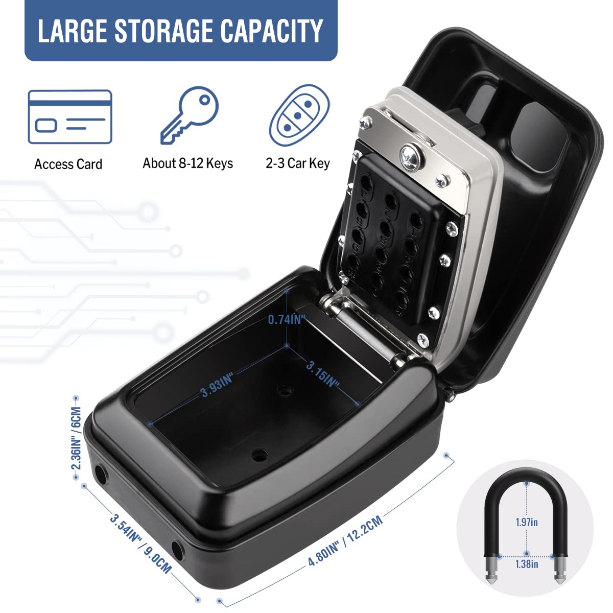 HUANLANG 12-Digit Combination Key Lock Box - Waterproof Outdoor Key Safe with Resettable Code for Home, Garage, Office | Secure Key Storage Solution for Vacation Rentals, Airbnb Hosts & Property Managers