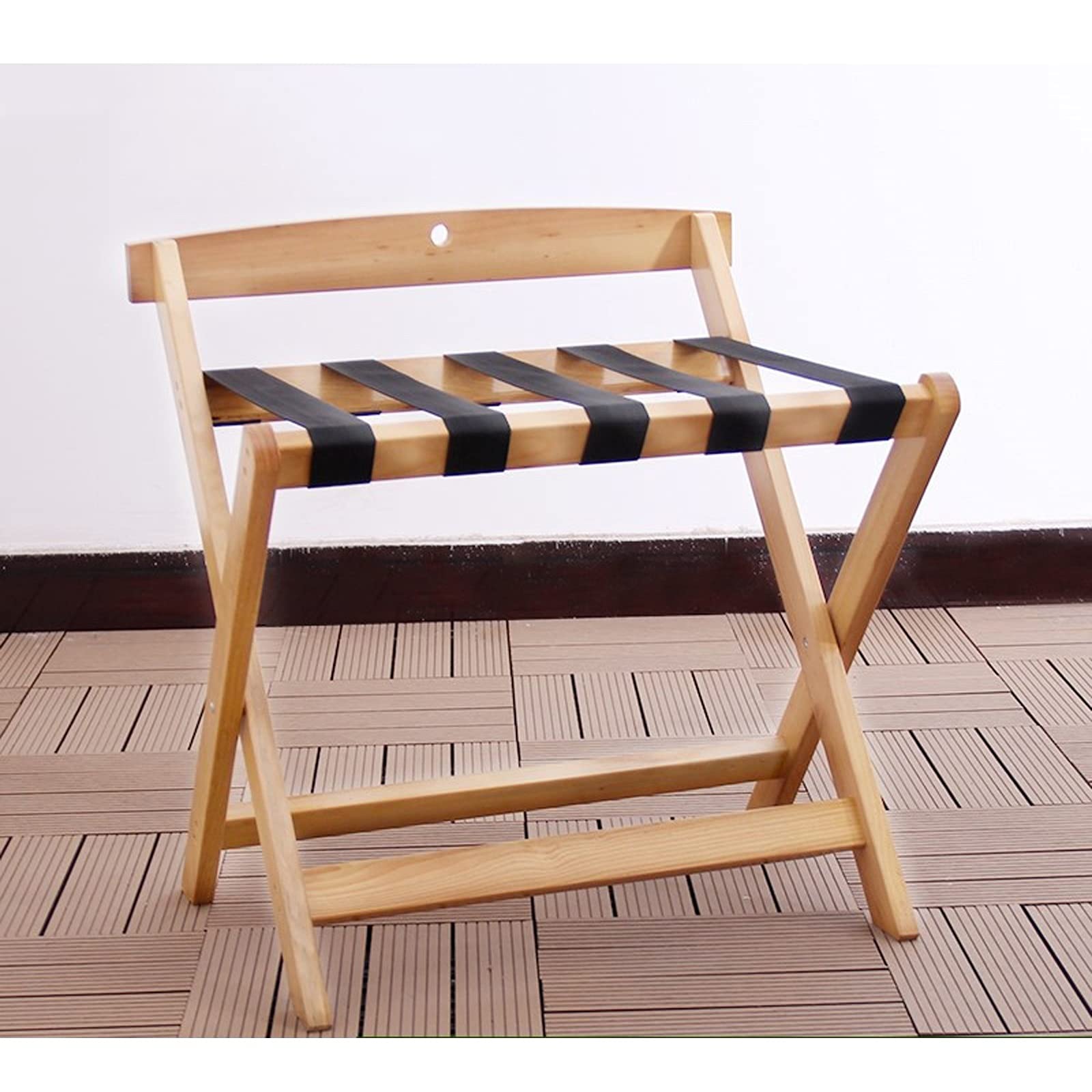 Log Color Luggage Rack with Backrest - Durable Suitcase & Clothes Storage Organizer for Bedroom, Closet, or Travel Packing