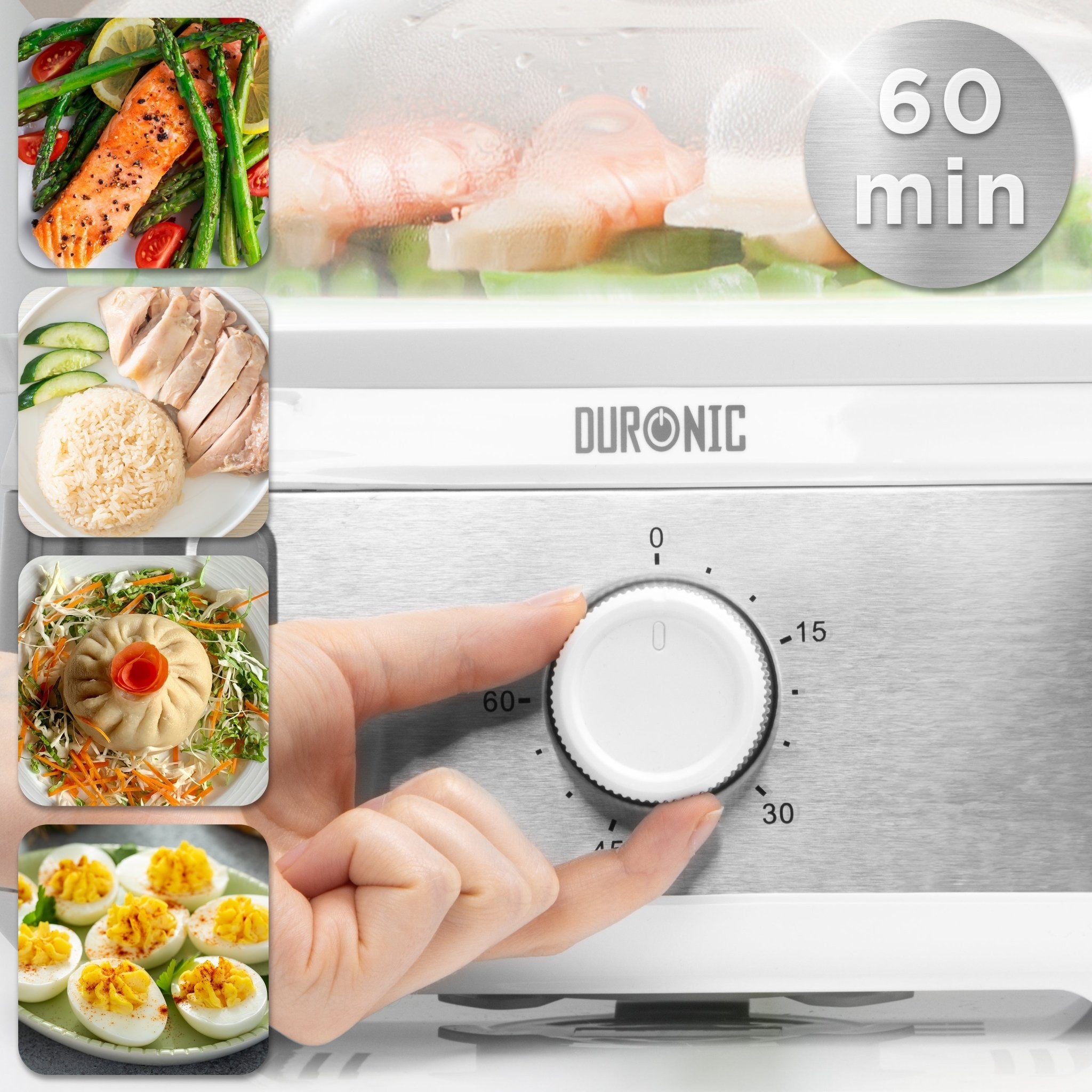 Duronic FS95 3-Tier Electric Food Steamer | 9L Capacity for Vegetables, Eggs, Rice, Meat & Fish | Healthy Cooking for Baby Food, Momos & More | Perfect for Kitchens, Restaurants & Meal Prep