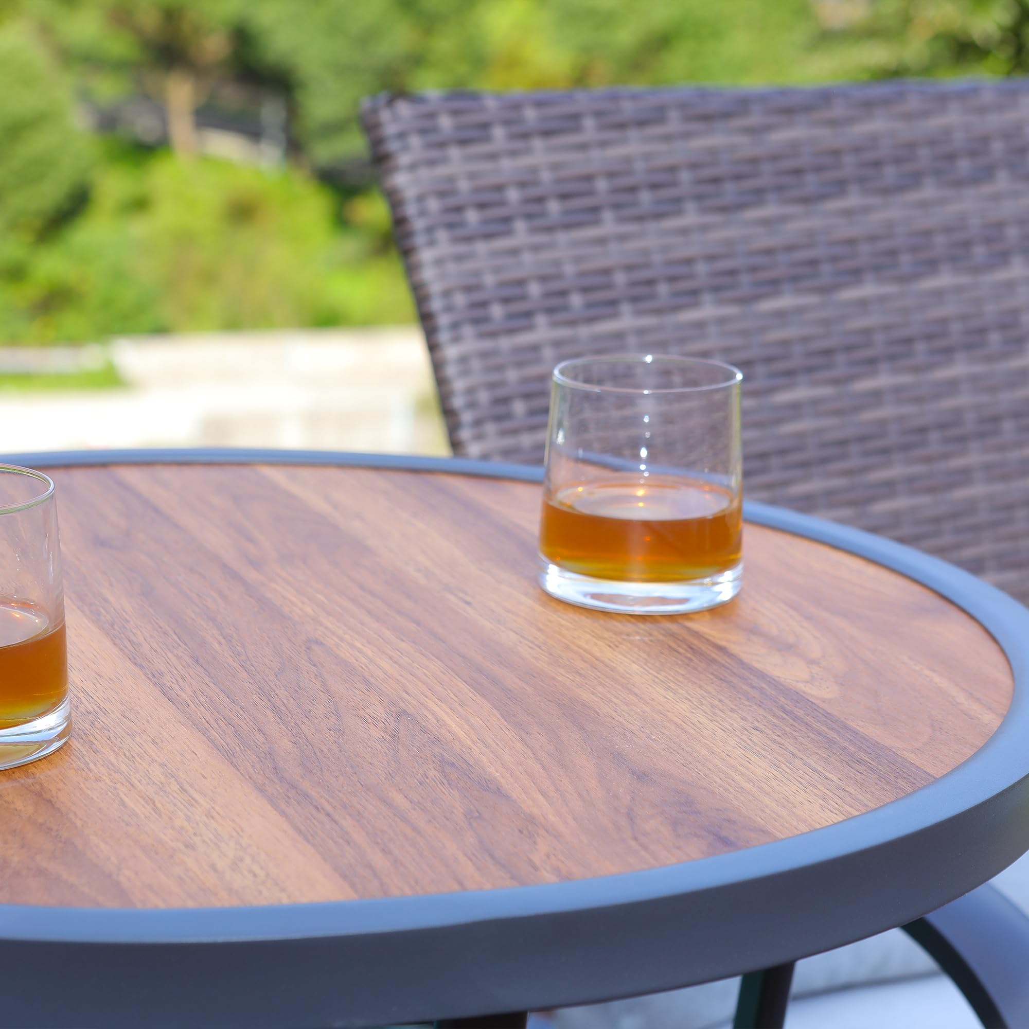 40-Inch Outdoor Bar Height Bistro Table - Patio Pub Dining Table with Wooden-Like Top & Metal Frame for Backyard, Deck, Garden or Restaurant Use
