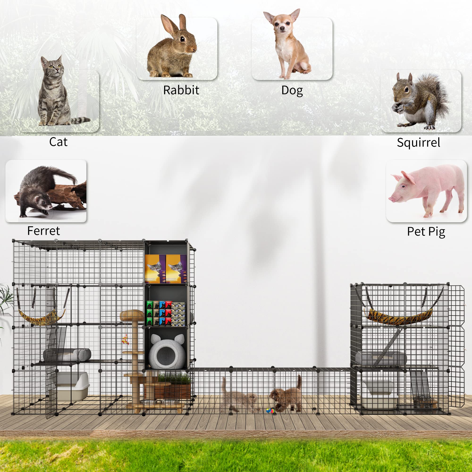YITAHOME Large Cat Cage for Indoor & Outdoor Use - DIY Pet Kennel Playpen with Hammock - Spacious Cat Enclosure for 1-6 Cats - Perfect for Backyard, Patio, or Home Use