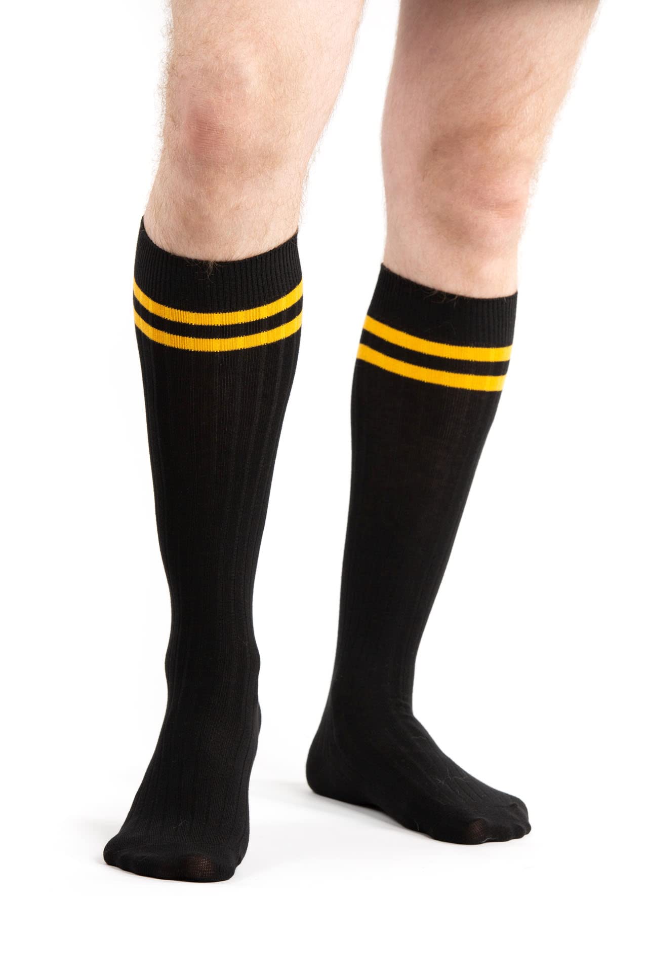 4 Pack Men's Knee High Cotton Striped Dress Socks - Over The Calf Formal Socks for Business & Office (Size 9-11) - Perfect for Work, Dress Shoes & Professional Outfits