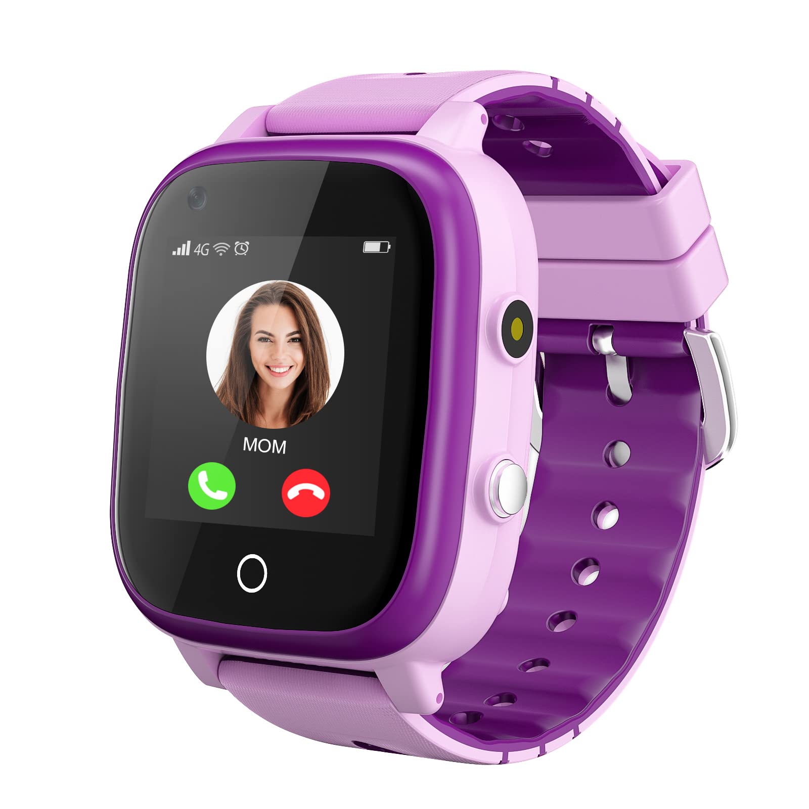 4G Kids Smart Watch with GPS Tracker & Video Call - Waterproof Smartwatch for Boys Girls Age 4-12 - SOS Emergency Alert, WiFi/LBS Positioning, Cartoon Style (Purple) - Perfect for School Safety, Outdoor Activities & Birthday Gifts
