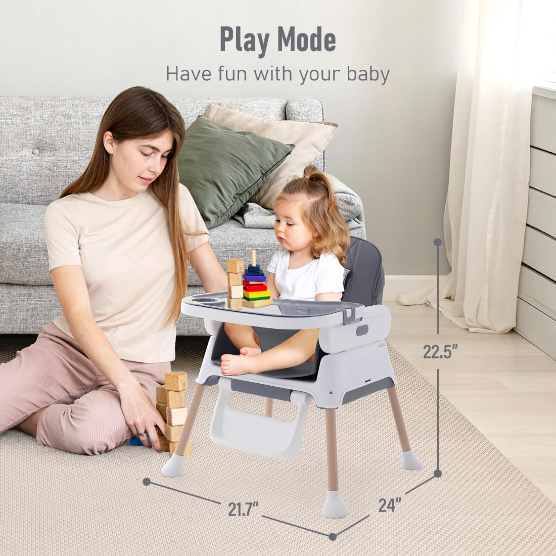 3 in 1 Adjustable Convertible Baby High Chair with Detachable Double Tray & 5-Point Harness - Infant Feeding Booster Seat for Dining, Travel & Home Use - Deep Gray