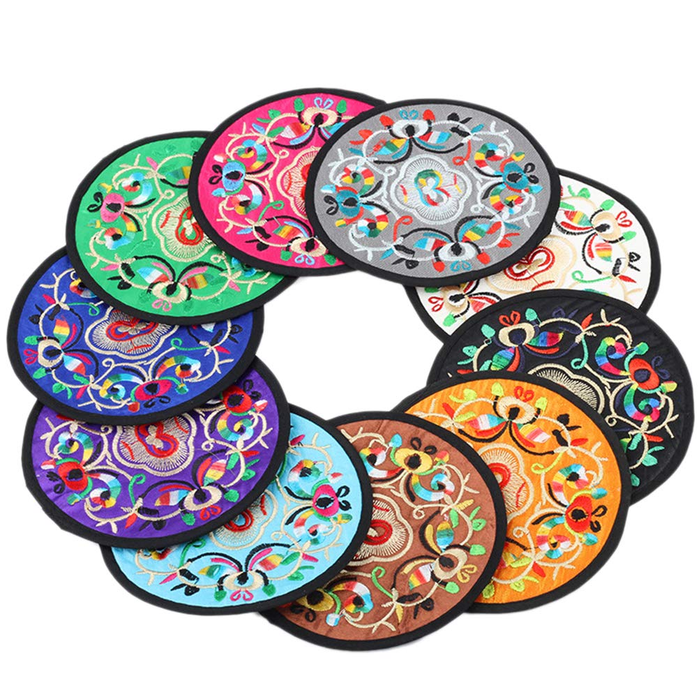 ARTIBETTER 8-Pack Embroidered Cup Coasters - Washable Brocade Mug Coasters with Heat Insulation for Hot & Cold Drinks (Assorted Colors) - Perfect for Coffee, Tea, and Dining Table Decor