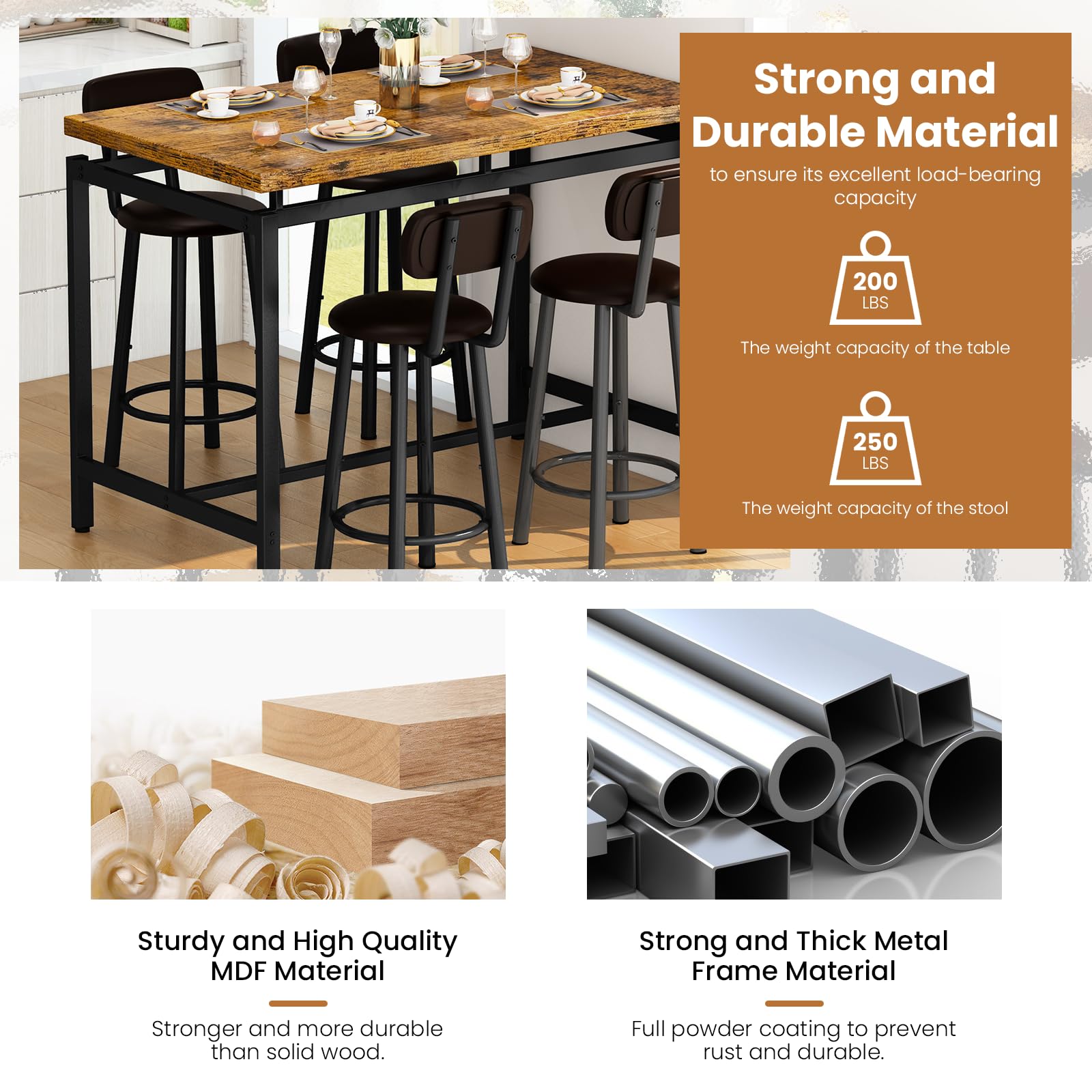 Recaceik 4-Piece Counter Height Dining Table Set with PU Leather Stools - Modern Kitchen & Breakfast Table for Small Spaces, Apartments, and Home Bars | Perfect for Entertaining, Casual Meals, and Compact Living Areas