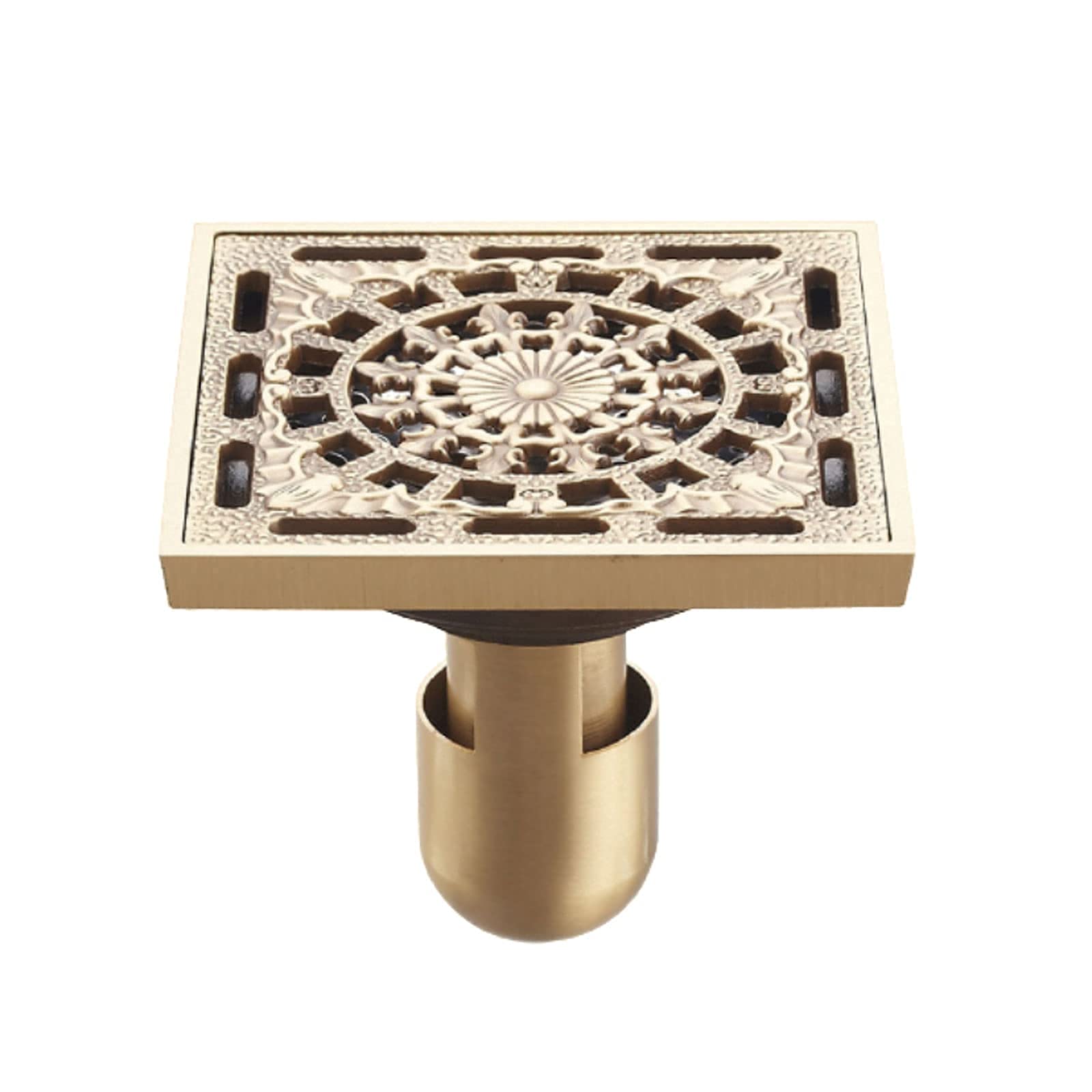 4 Inch Square Shower Floor Drain Cover - Antique Brass Vintage Bathroom Strainer Grate for Bathroom, Kitchen, Veranda & Hotel (10cm) | Durable & Stylish Drain Solution for Wet Areas