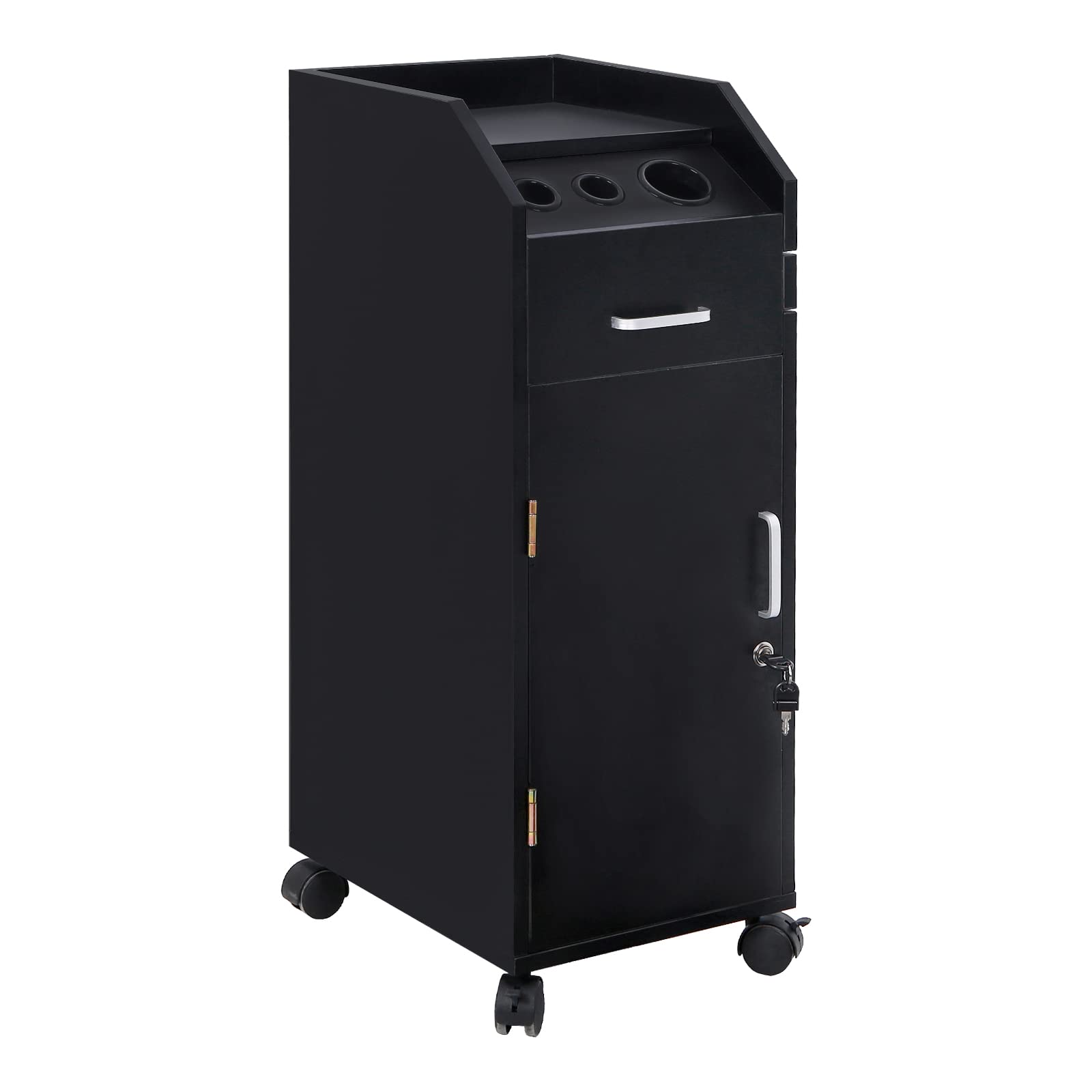 Professional Hair Salon Storage Cart with Wheels - 3 Hair Dryer Holders, 4 Lockable Drawers with 2 Keys - Mobile Hairdressing Station & SPA Utility Trolley (Black) - Perfect for Salon Organization, Stylist Workstations & Mobile Beauty Services