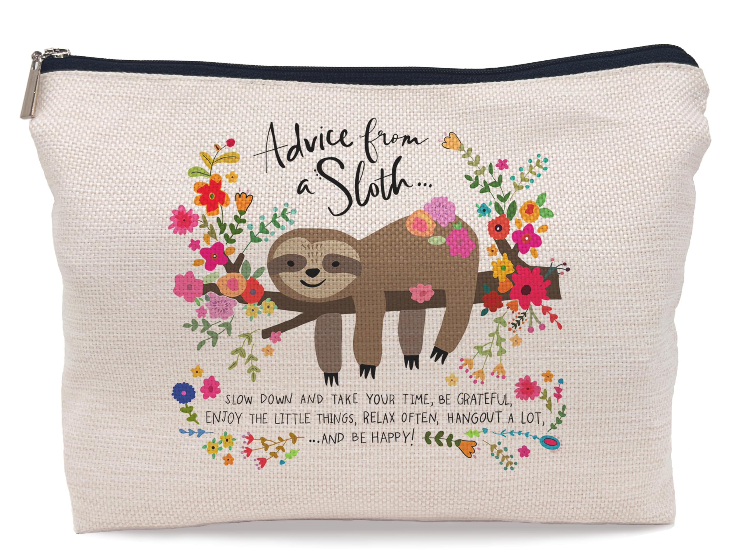 Sloth Gifts for Women - Cute Sloth Floral Cosmetic Makeup Bag for Sloth Lovers | Perfect Travel Organizer & Birthday Gift Idea