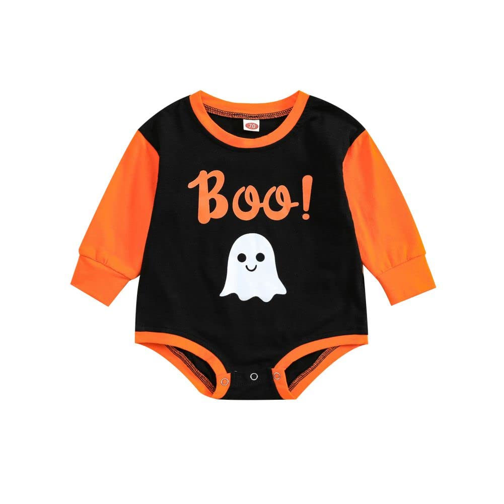 EFINNY Baby Halloween Costume - Cute Ghost Printed Long Sleeve Romper Jumpsuit for Infants & Toddlers (0-24 Months) | Boys & Girls Halloween Outfit for Trick or Treat, Party, Photo Shoot & Family Matching