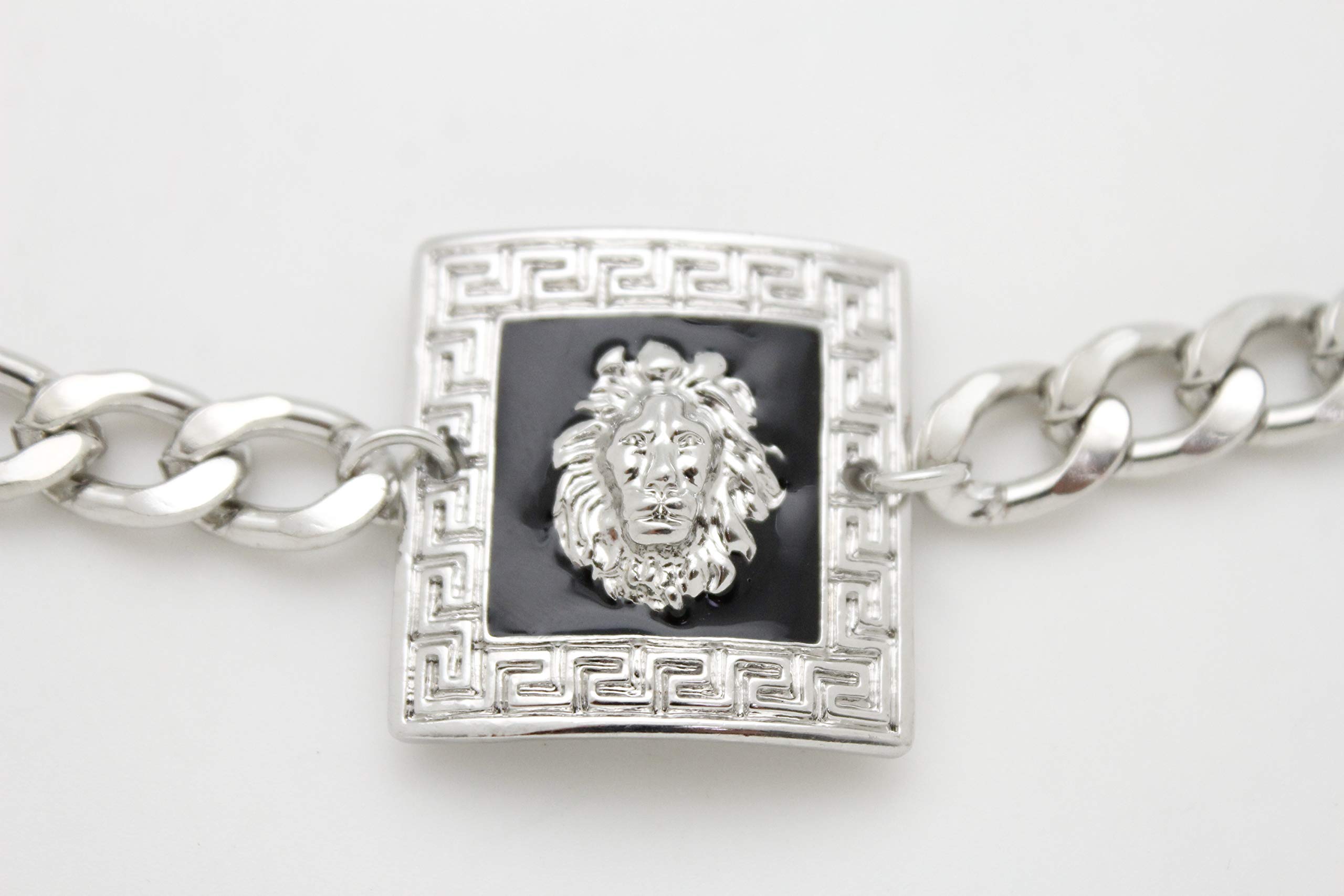 TFJ Women's Silver Boot Bracelet Chain - Bling Metal Western Fashion Anklet with Black Square Lion Charm for Cowgirl Boots & Festival Outfits