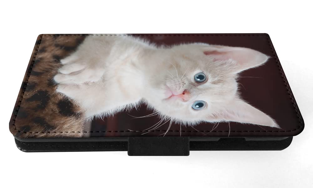 Cute White Kitten Cat Feline Flip Wallet Phone Case for Apple iPhone X & iPhone Xs - Perfect for Pet Lovers & Everyday Use