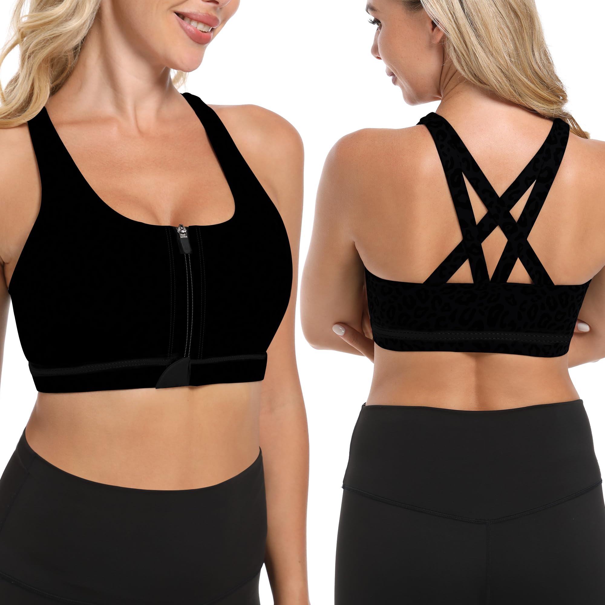 Betaven Women's High Impact Sports Bra - Front Zipper, Padded, Criss-Cross Back for Running, Yoga & Workouts | Supportive Activewear for Gym Training & Fitness