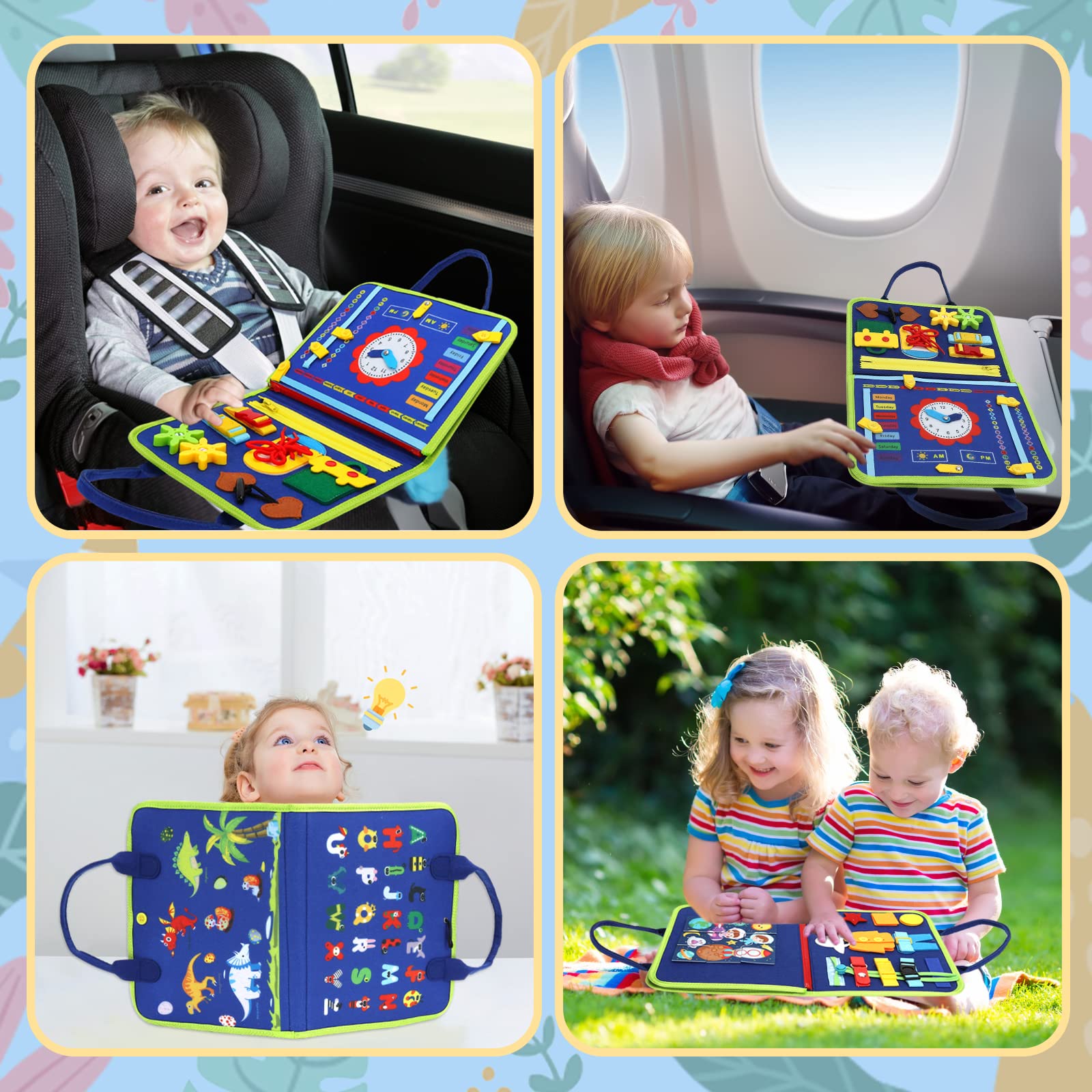 Sensory Baby Book & Busy Board - Fine Motor Skills Toys for 1-4 Year Old Boys | Travel & Learning Games