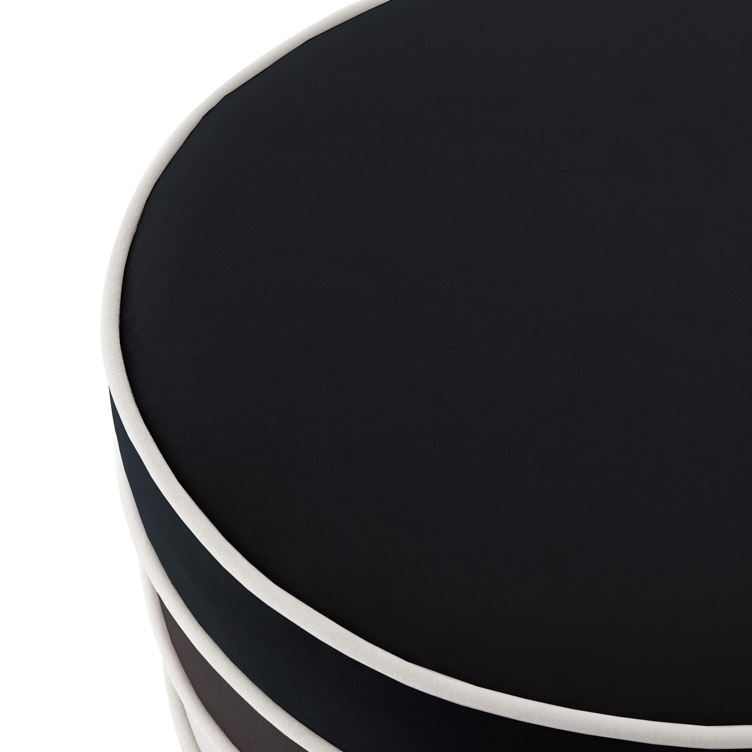 Nicole Miller Black Velvet Ottoman with Matte Metal Base - Cory Design Multi-Layered Storage Bench for Living Room, Bedroom & Entryway