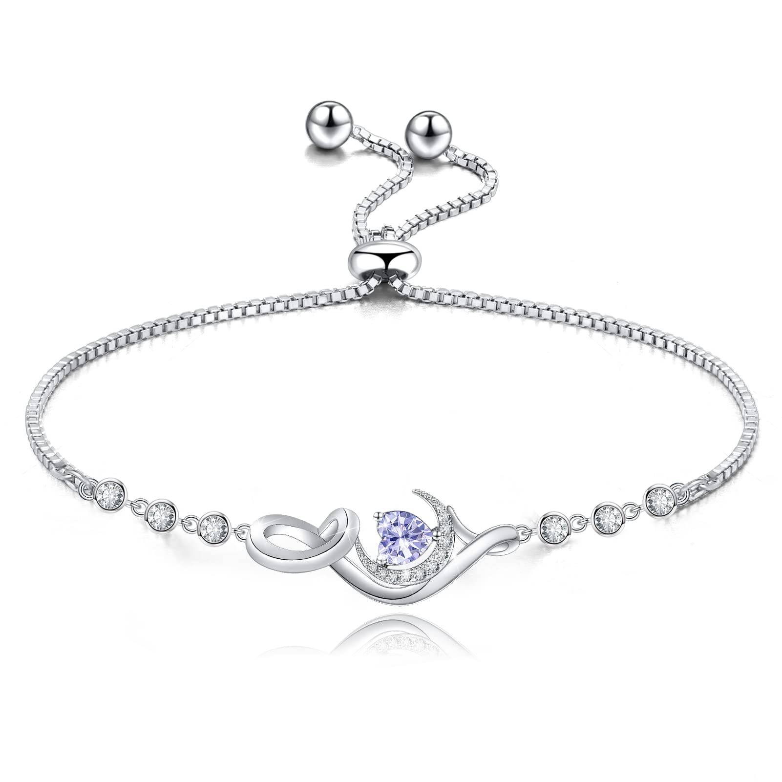 Sterling Silver Birthstone Charm Bracelet for Women - S925 Distance Bracelet, Personalized Gift for Mom, Daughter, Wife - Perfect for Mother's Day, Birthday, Valentine's Day & Anniversary - Elegant Jewelry for Everyday Wear & Special Occasions