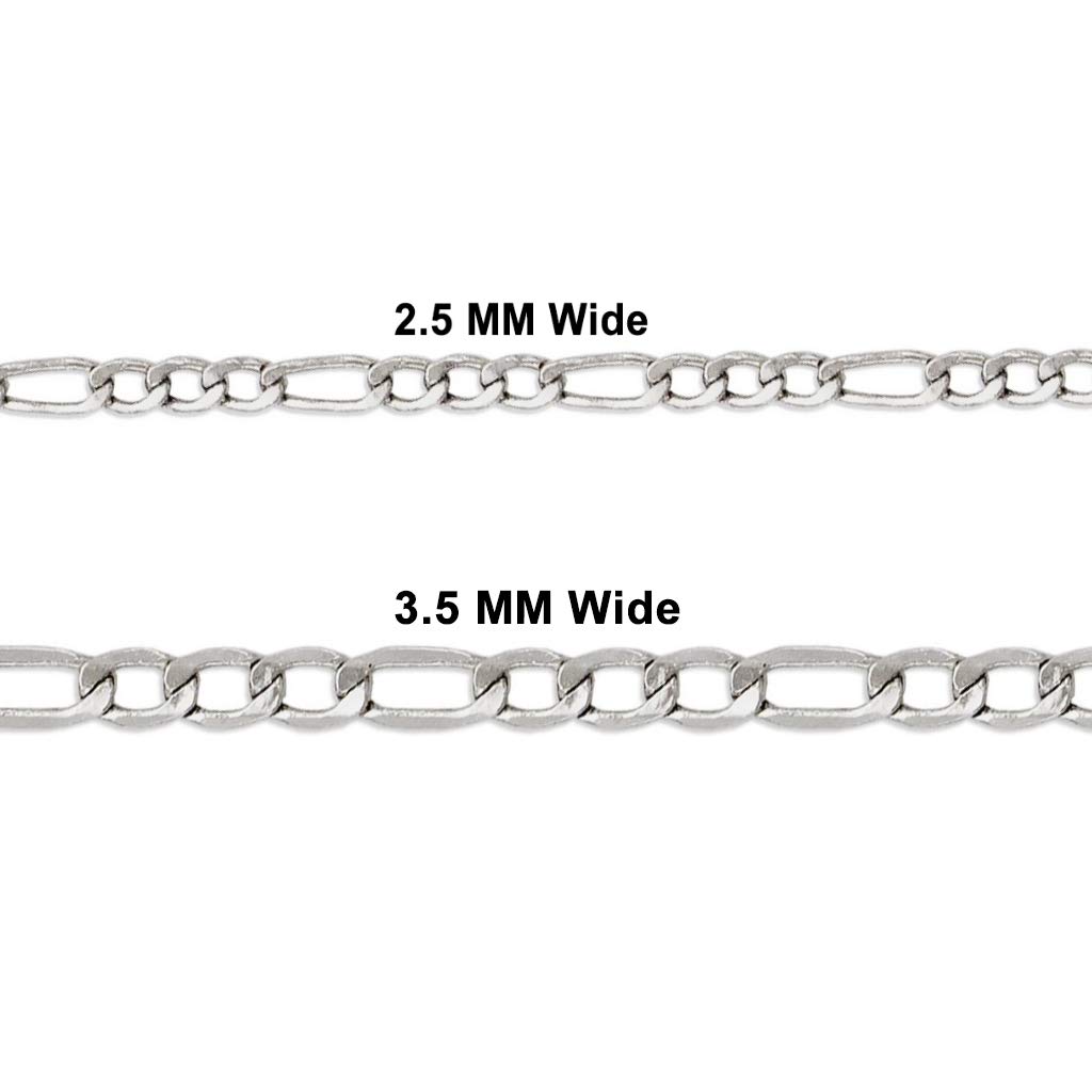 14K White Gold Hollow Figaro Chain Necklace for Women & Men - Italian Crafted Strong & Shiny Jewelry Gift - 16 to 24 Inches Length, 2.5MM to 3.5MM Width - Perfect for Weddings, Anniversaries & Special Occasions