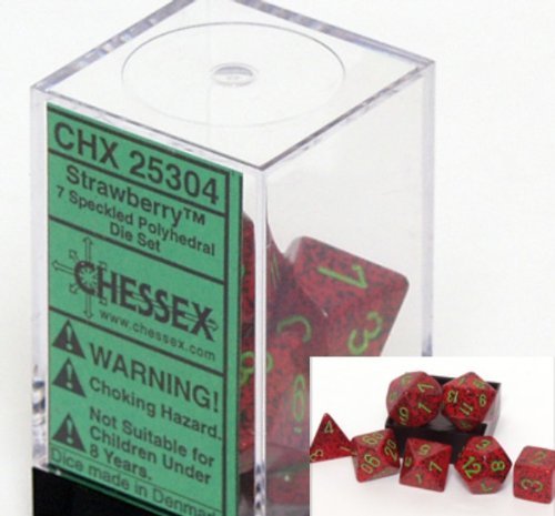 Polyhedral 7-Die Speckled Dice Set for D&D - Strawberry Red RPG Dice for Tabletop Games, Dungeons & Dragons, Pathfinder - Perfect for Gifts & Game Nights