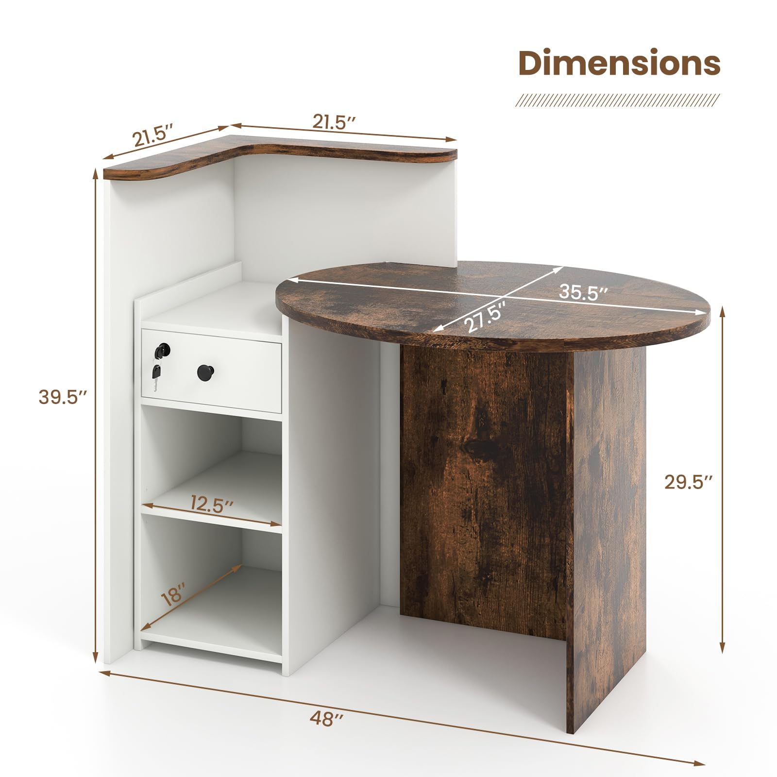 Giantex Reception Desk with Lockable Drawer - 63